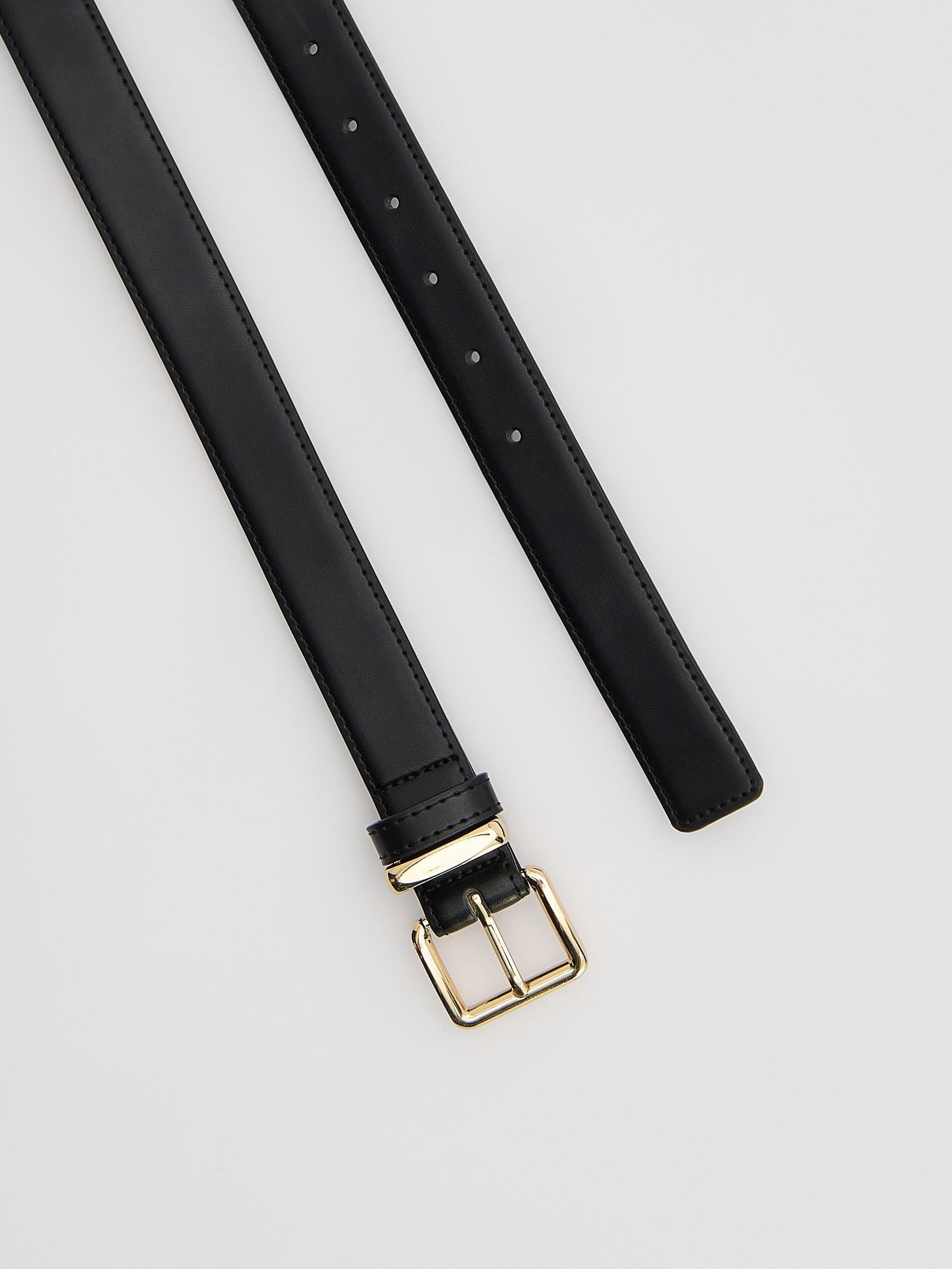 Black Combined Materials Belt, Black, medium