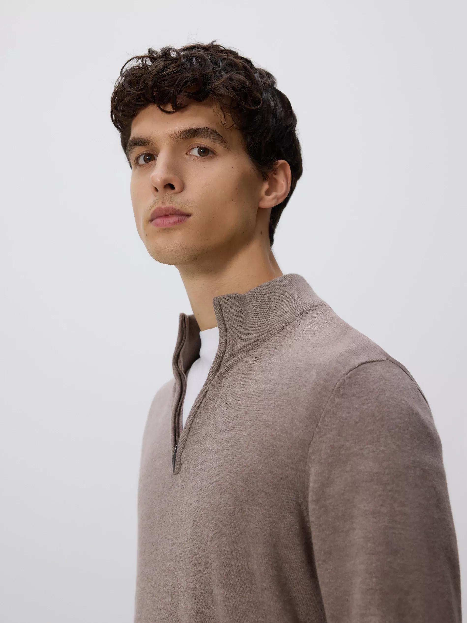 Beige Half-Zip Turtleneck Jumper, Beige, large image number 0