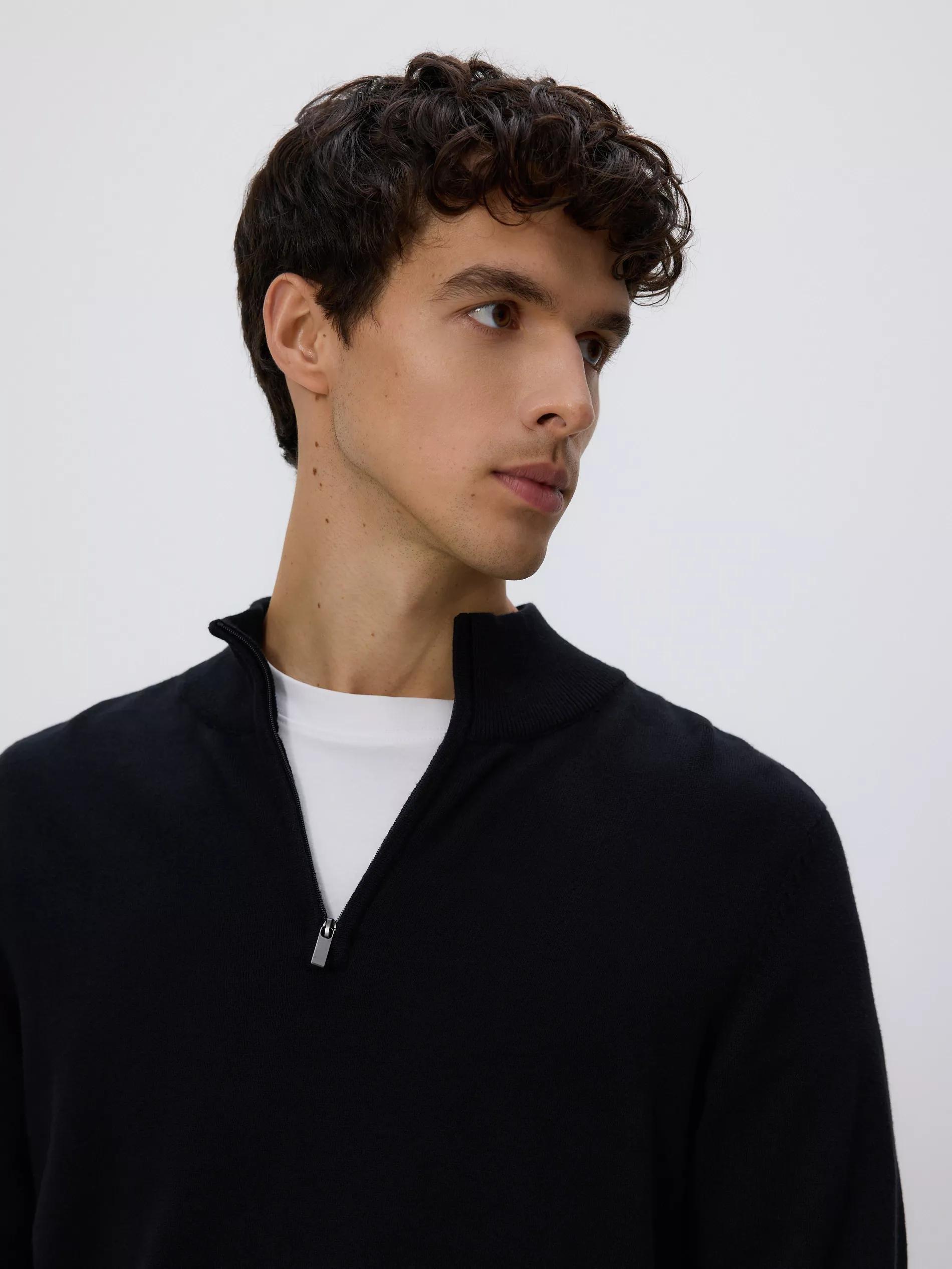 Black Half-Zip Turtleneck Jumper, Black, large image number 0