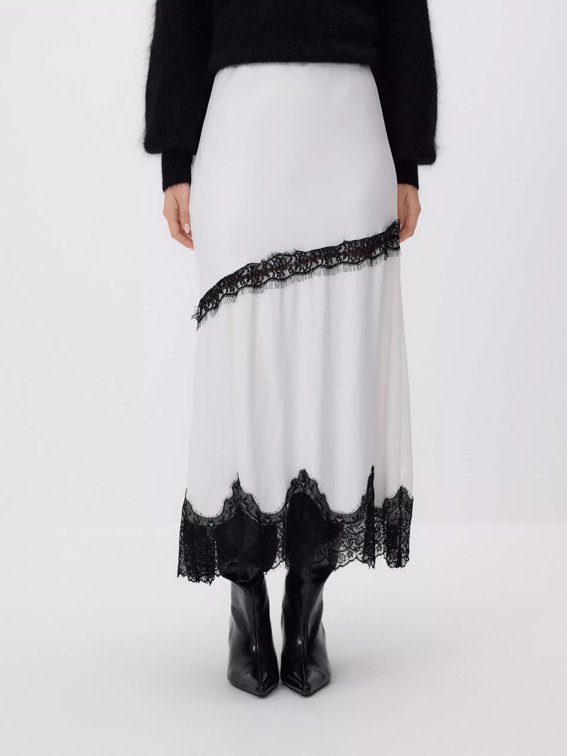 Multicolour Viscose Skirt With Lace, Multicolor, medium