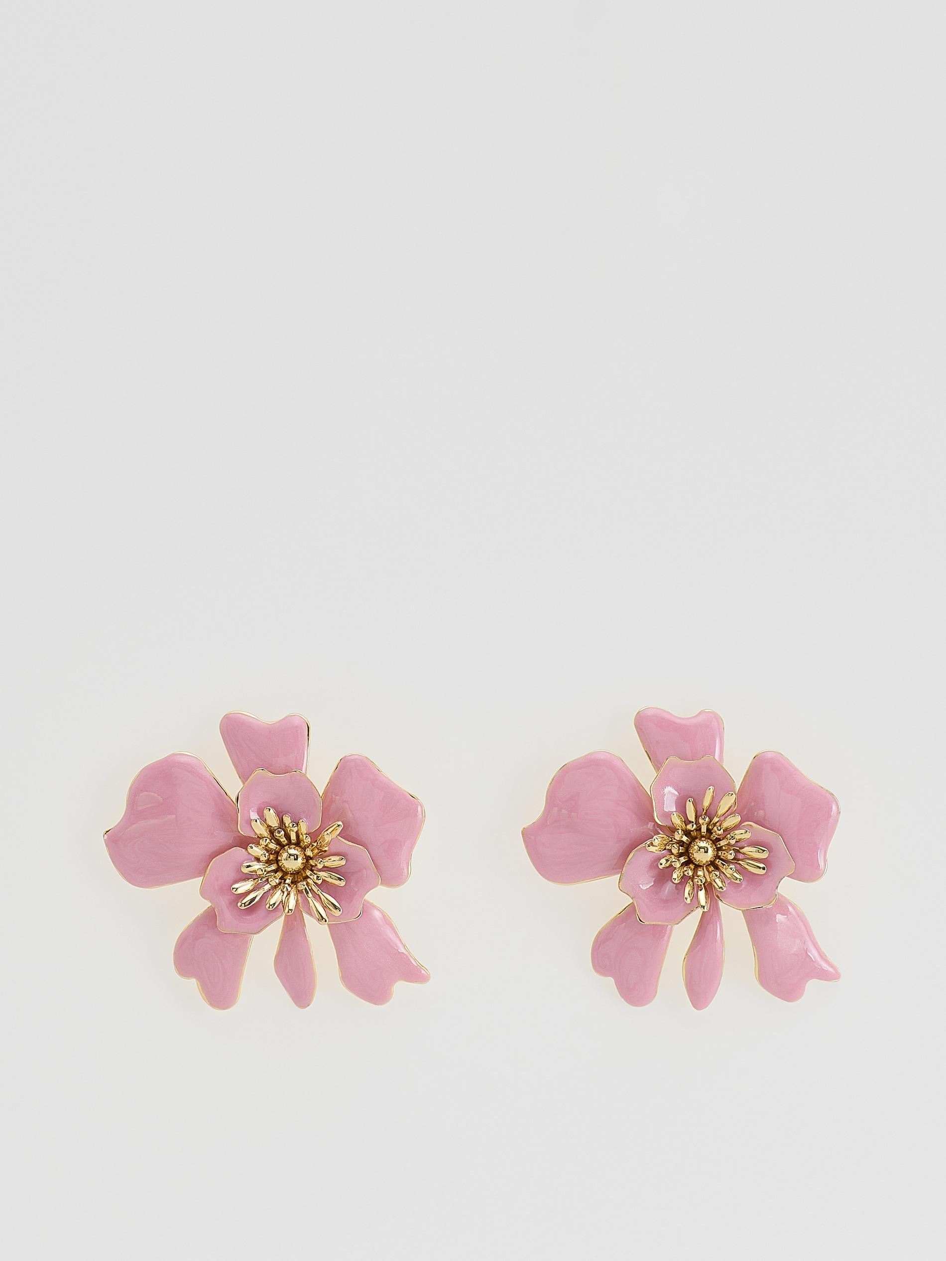 Pink Flower-Shaped Earrings, Pink, large image number 1