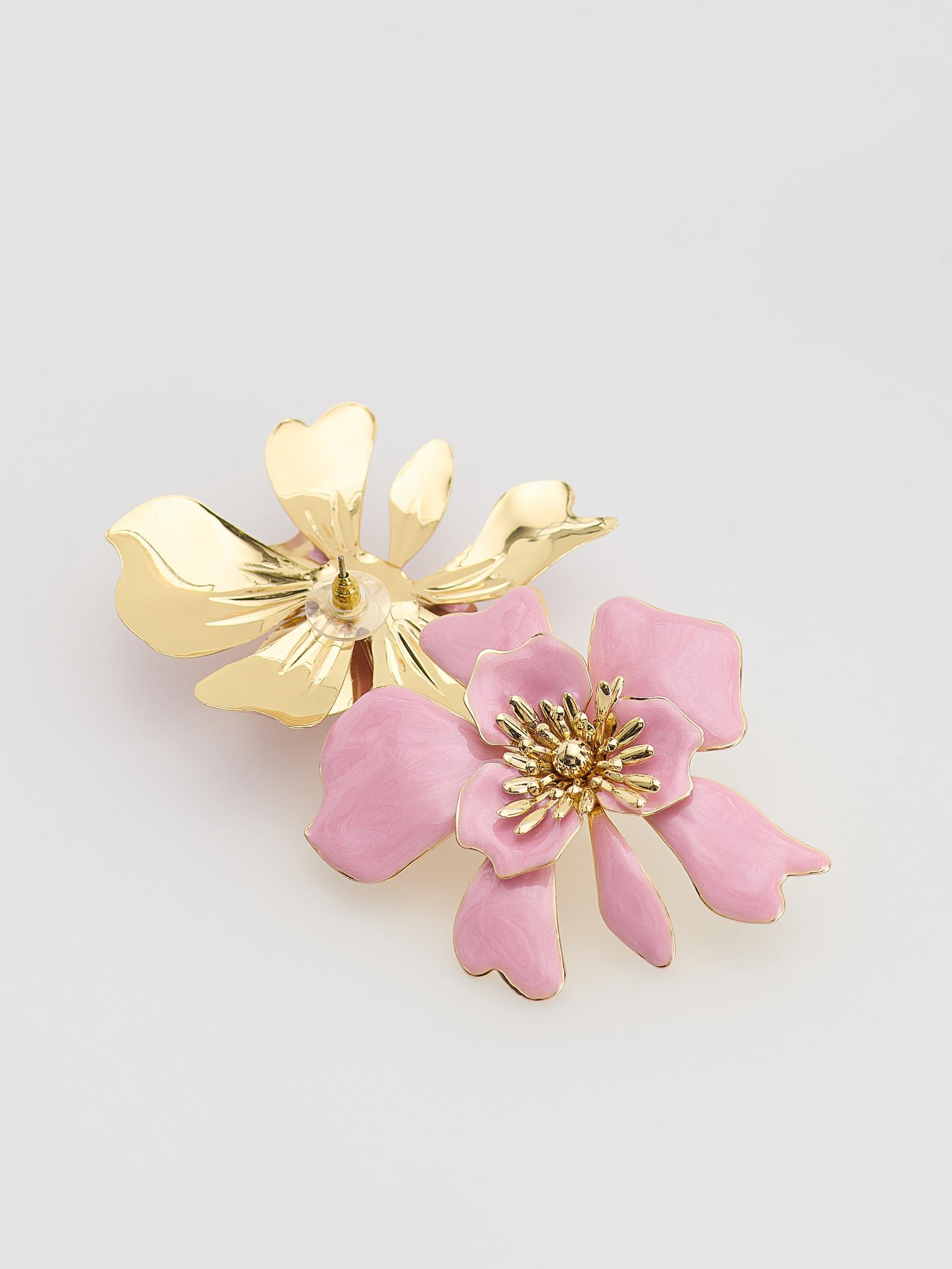 Pink Flower-Shaped Earrings, Pink, large image number 2