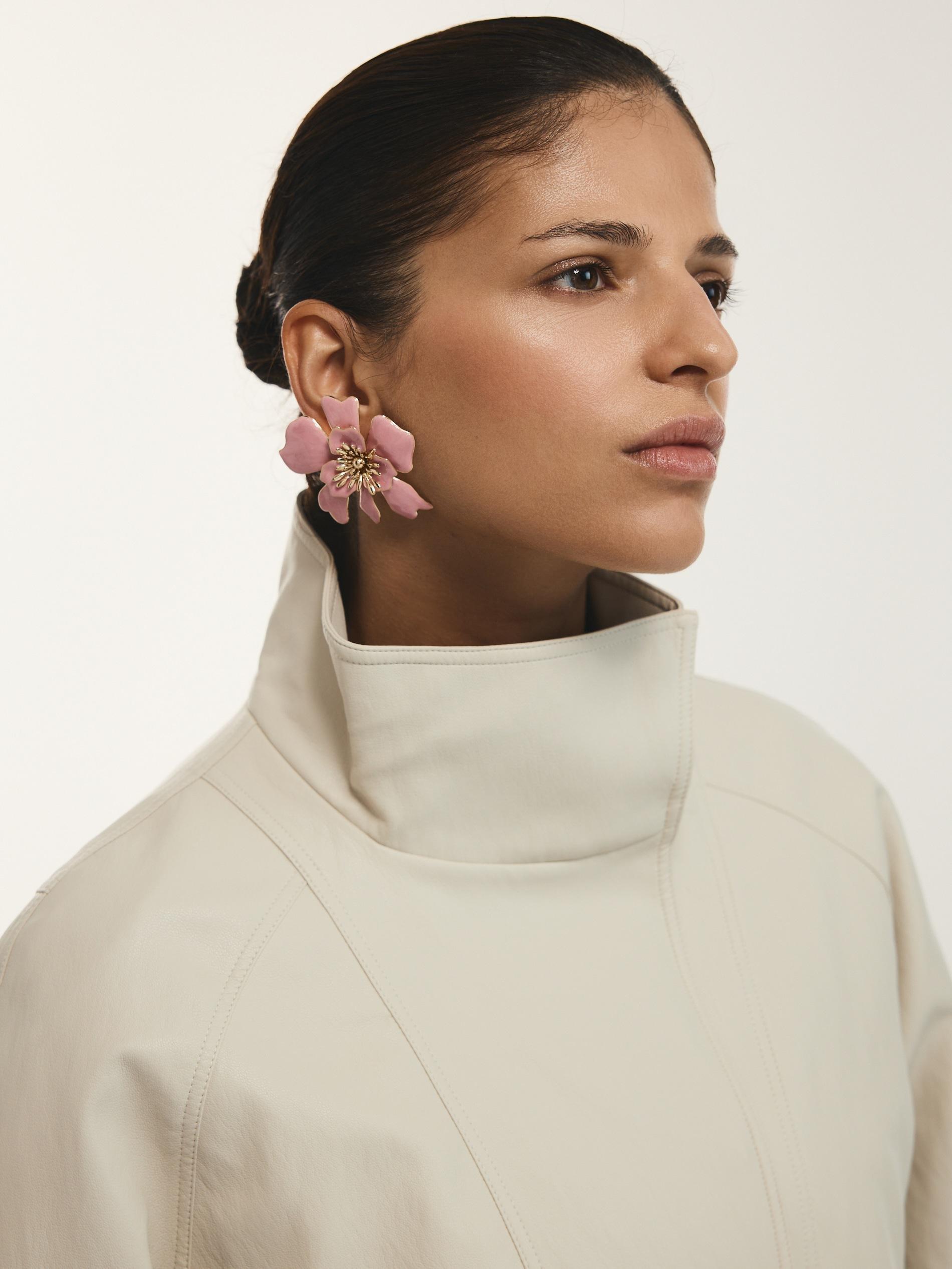 Pink Flower-Shaped Earrings, Pink, large image number 4