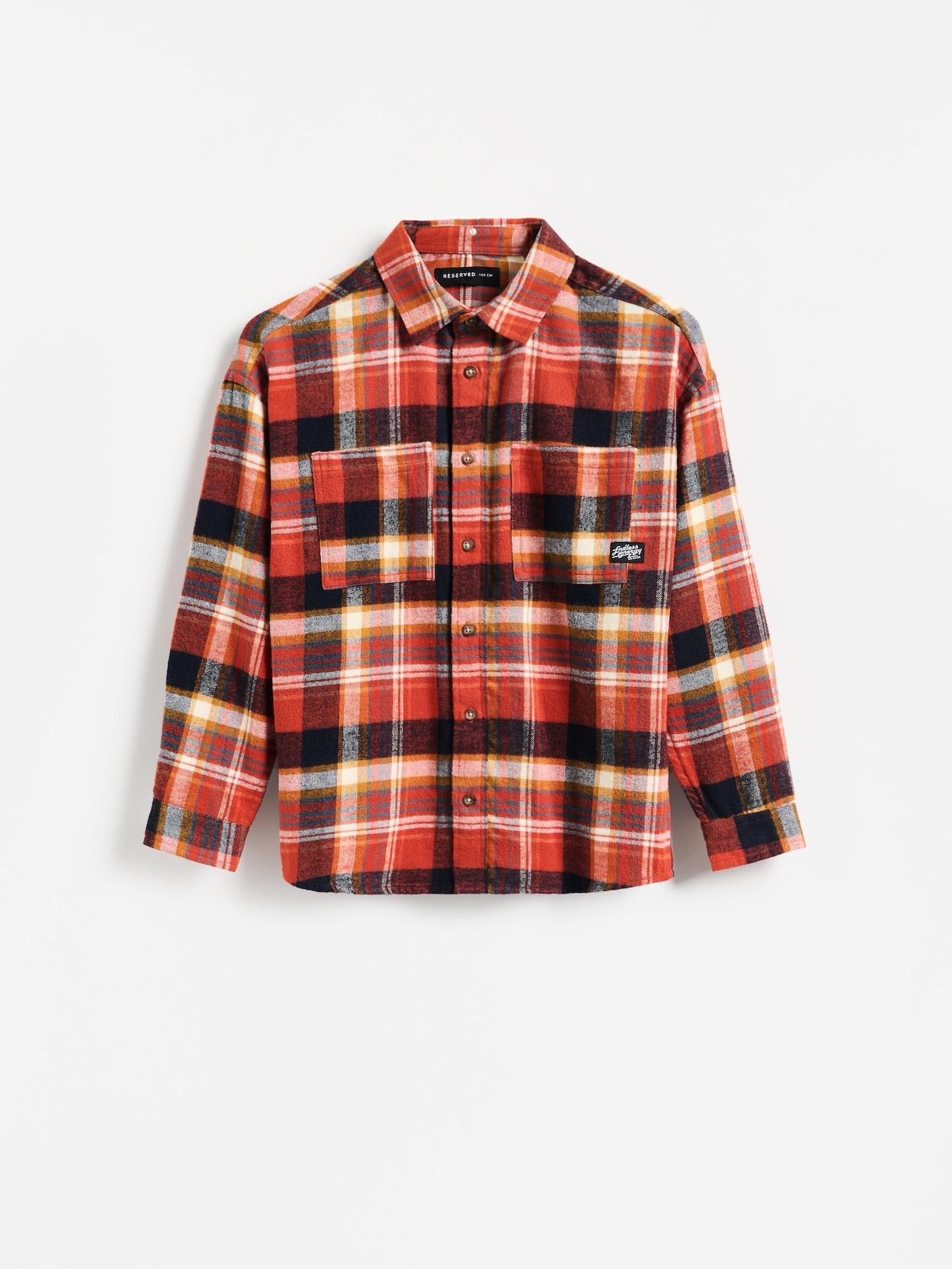 Orange Check Cotton Shirt, Orange, medium