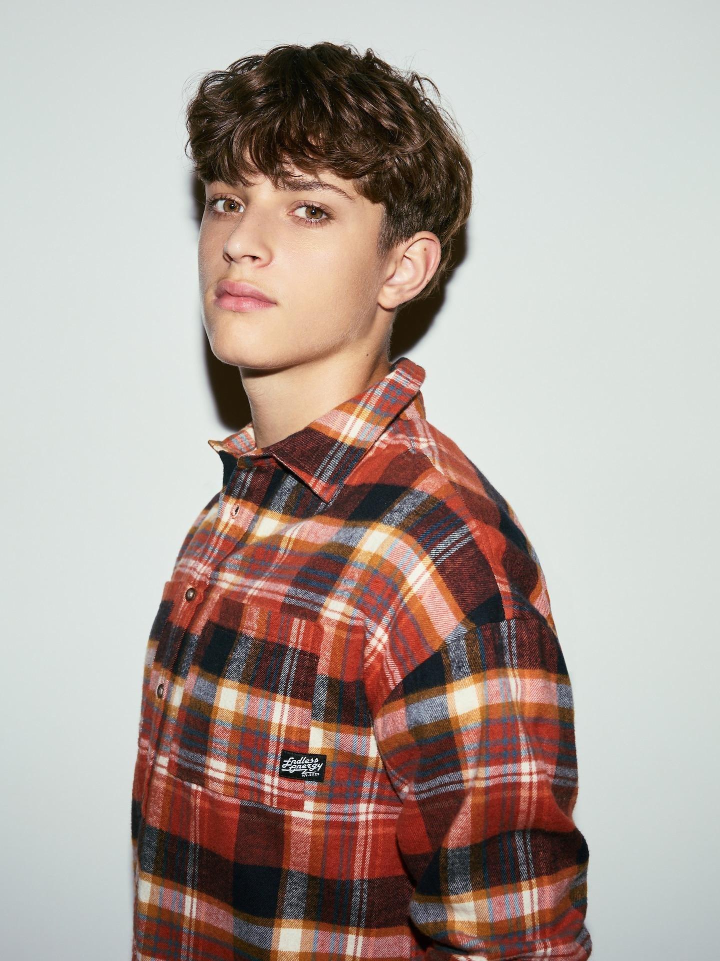 Orange Check Cotton Shirt, Orange, large image number 3