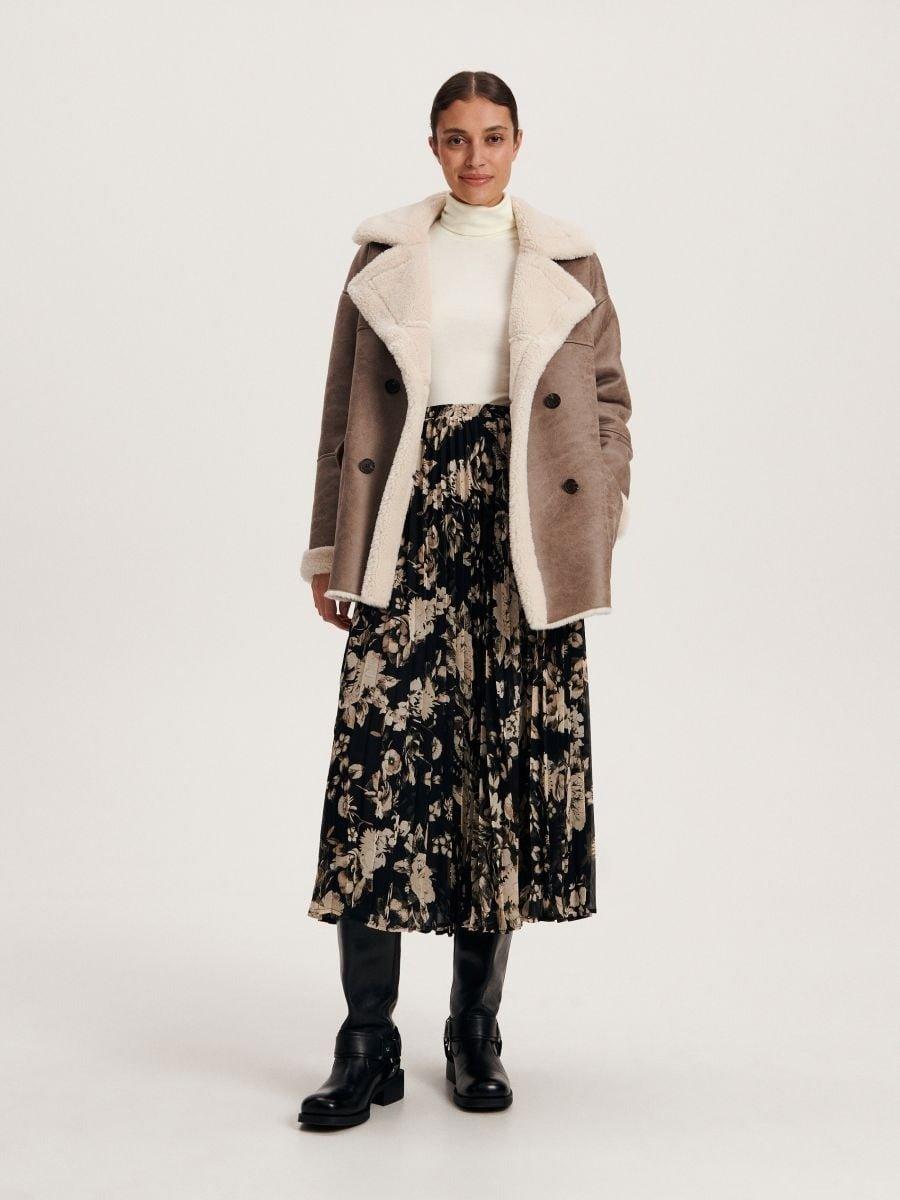 Beige Pleated Floral Skirt, , large image number 0
