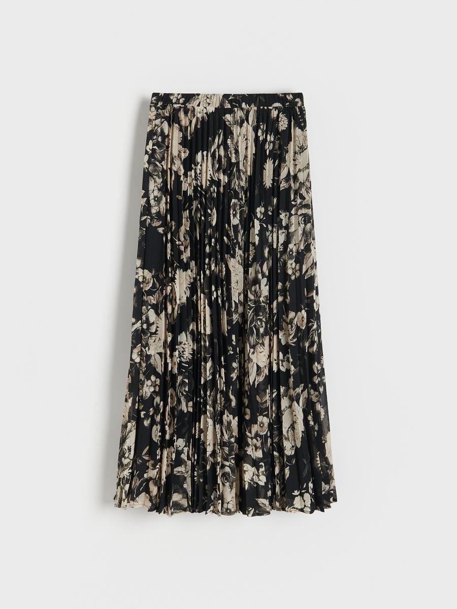 Beige Pleated Floral Skirt, , large image number 4
