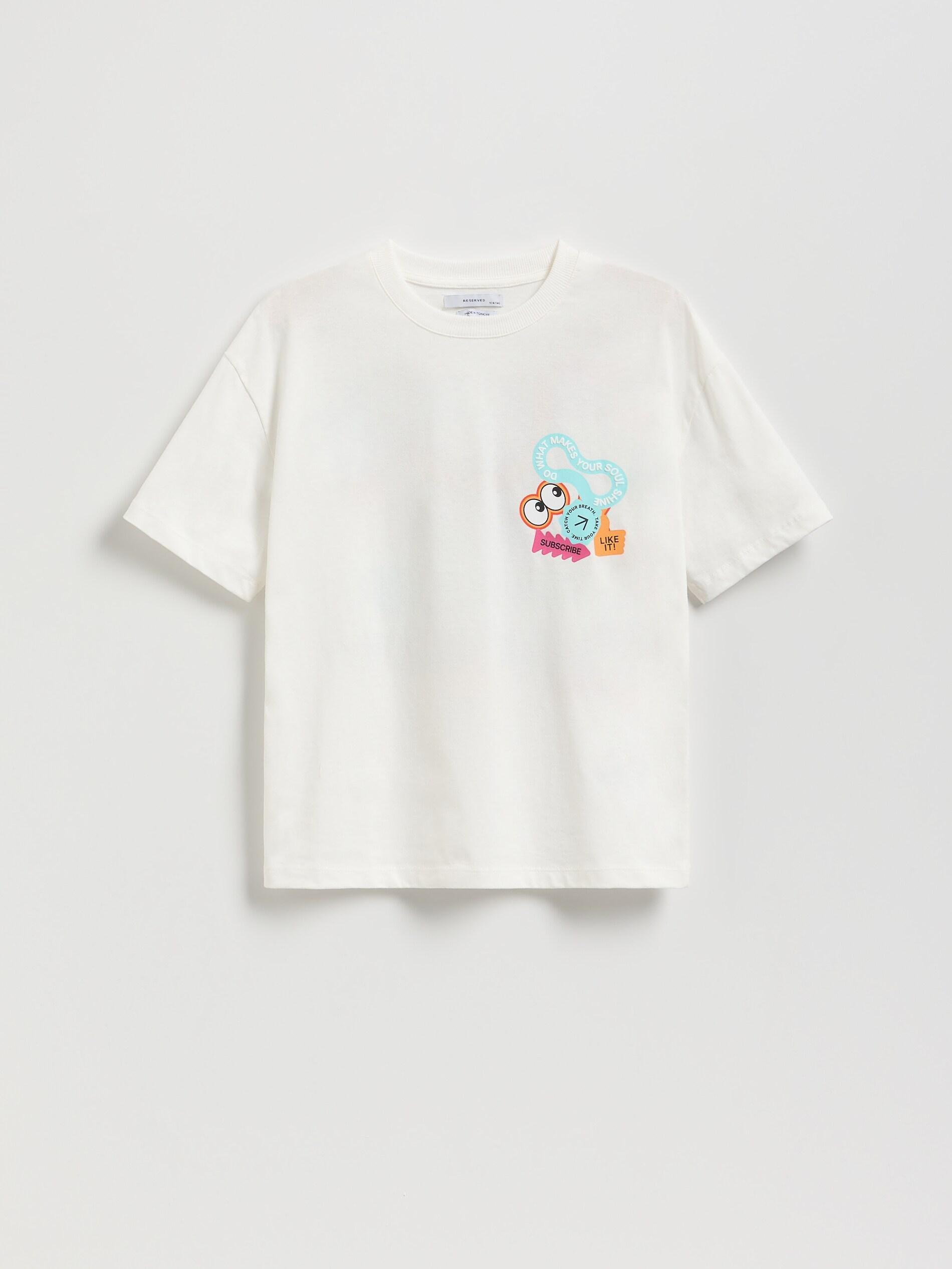 Cream Oversized T-Shirt With Print, Ivory, medium
