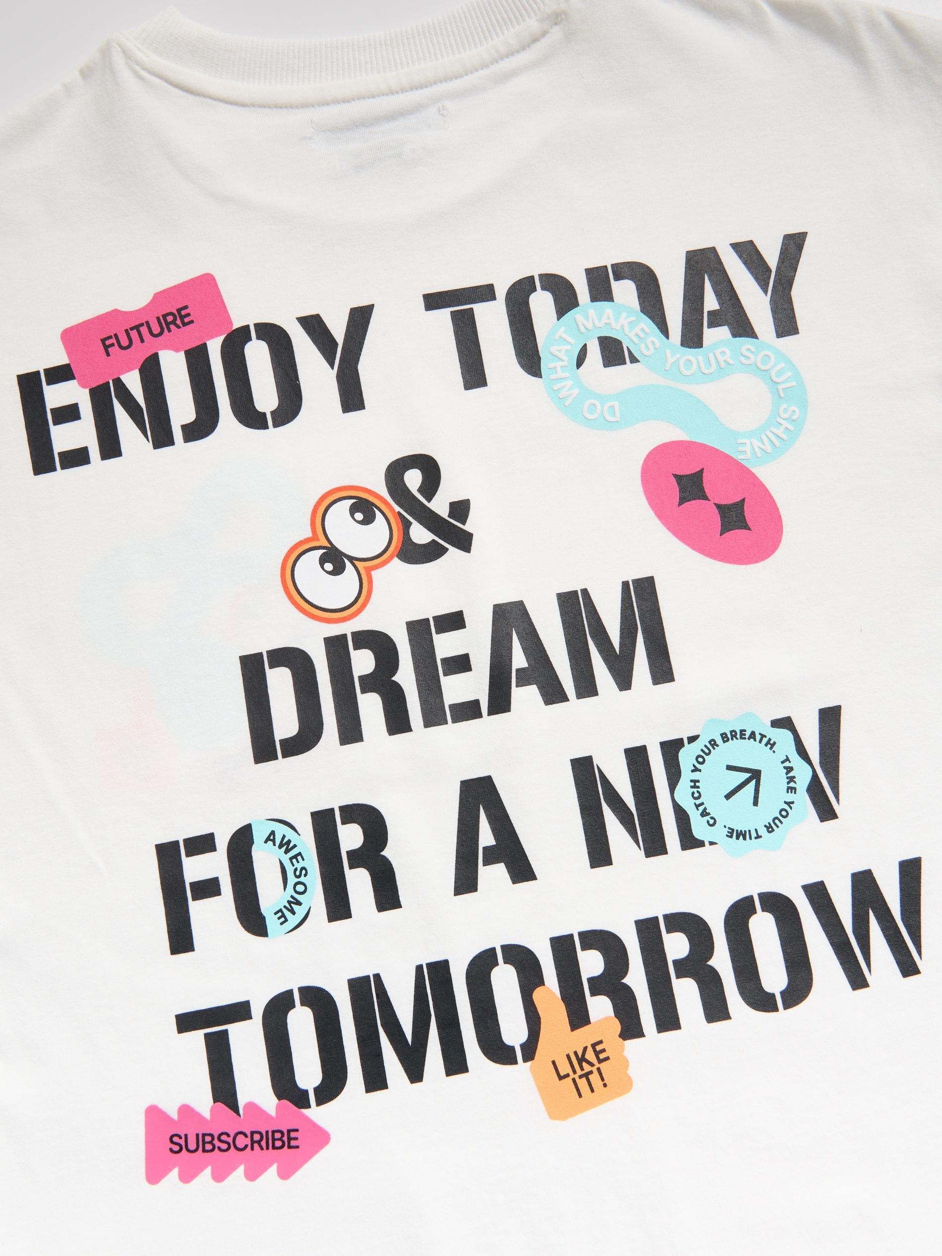 Cream Oversized T-Shirt With Print, Ivory, large image number 1