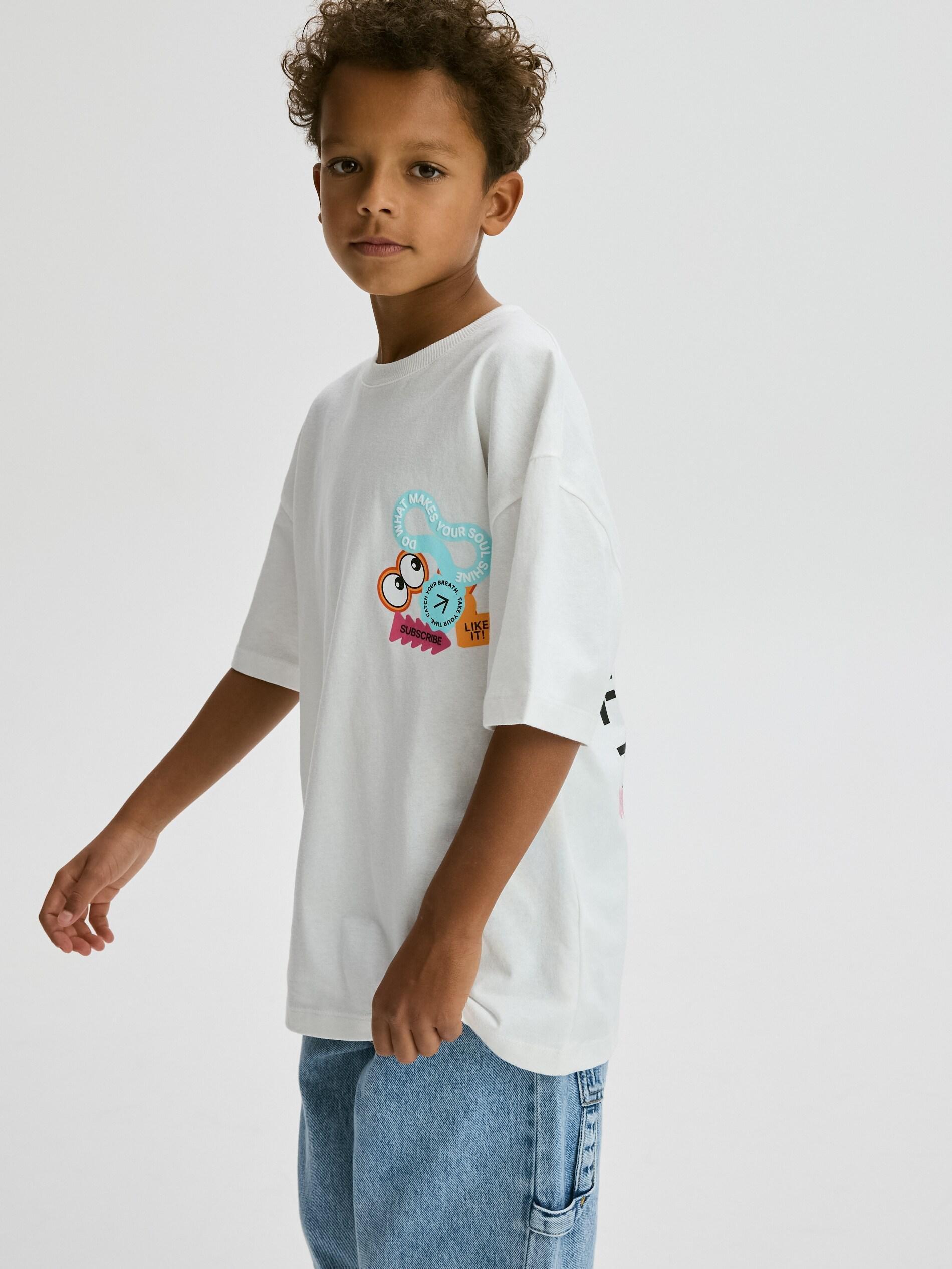 Cream Oversized T-Shirt With Print, Ivory, large image number 3