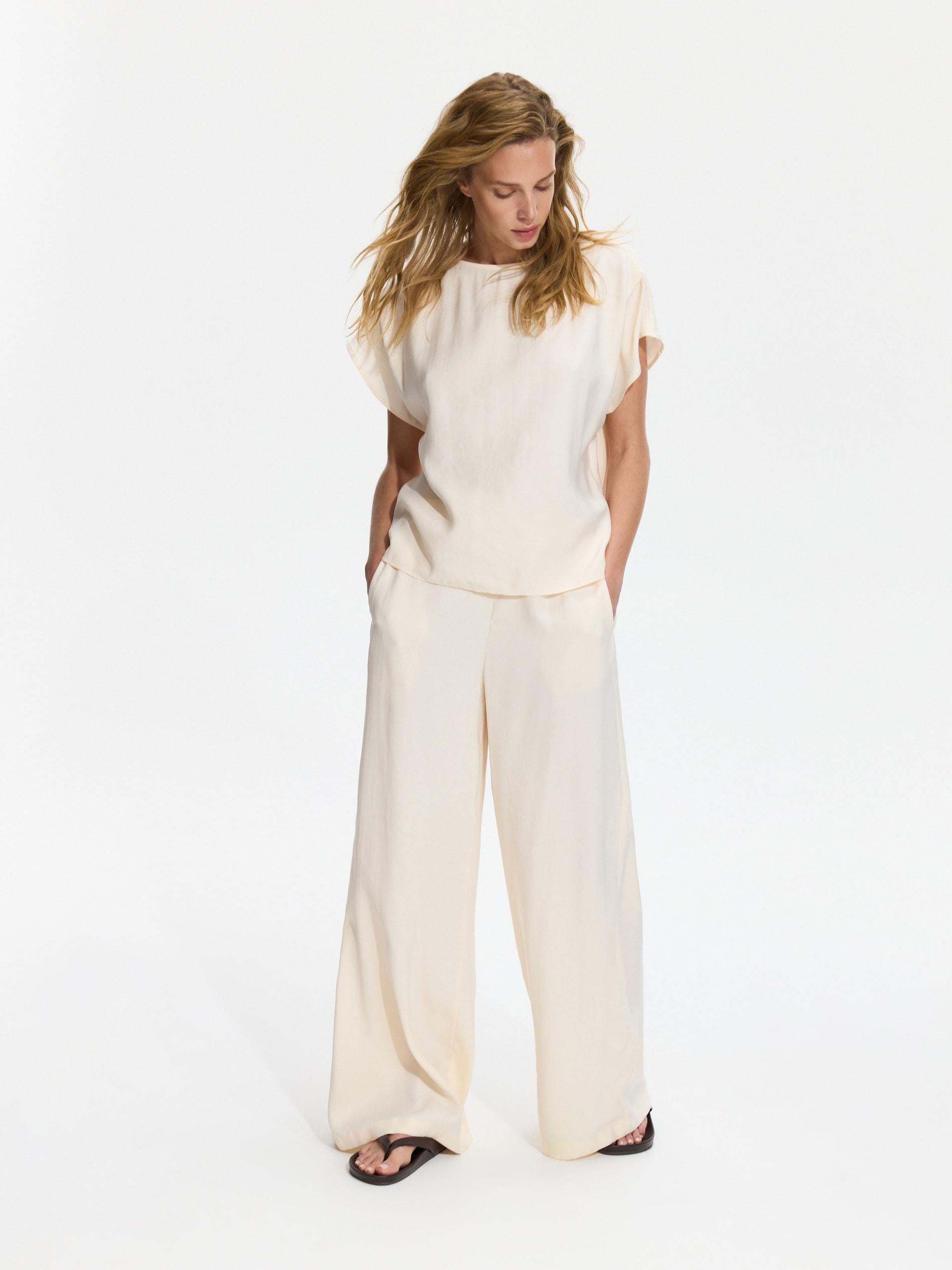 Cream Modal Rich Trousers, Ivory, medium