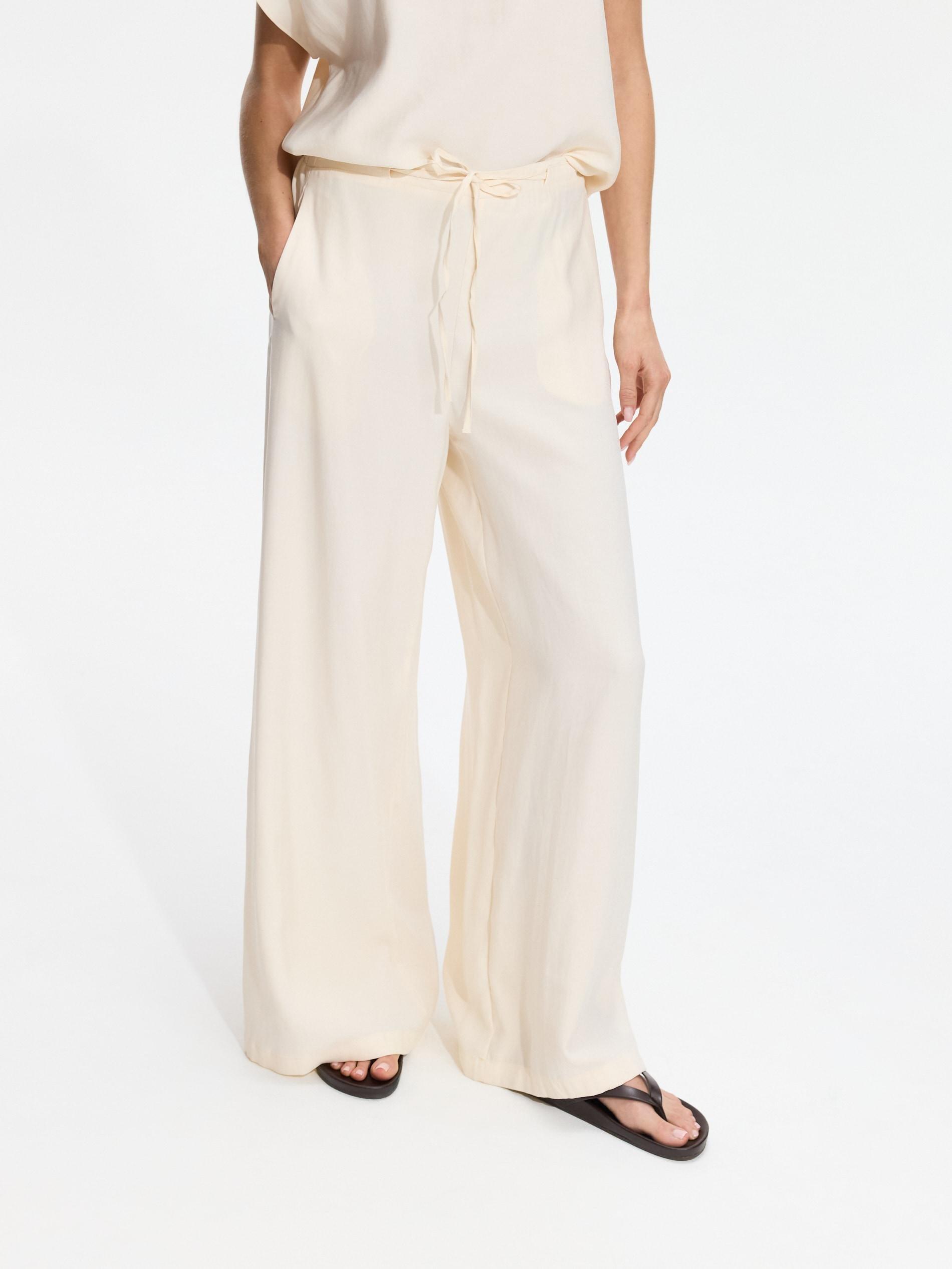 Cream Modal Rich Trousers, Ivory, medium