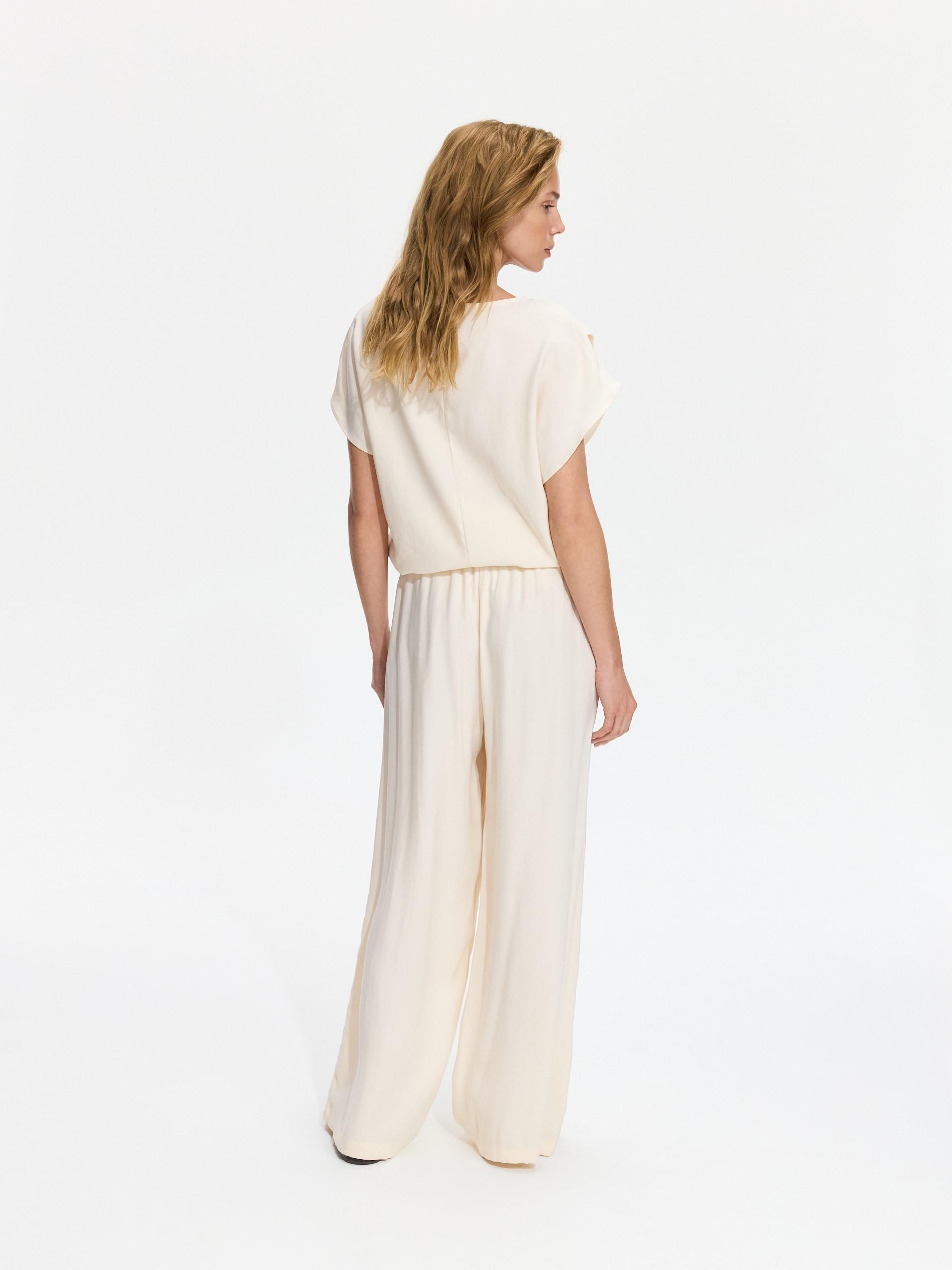 Cream Modal Rich Trousers, Ivory, medium