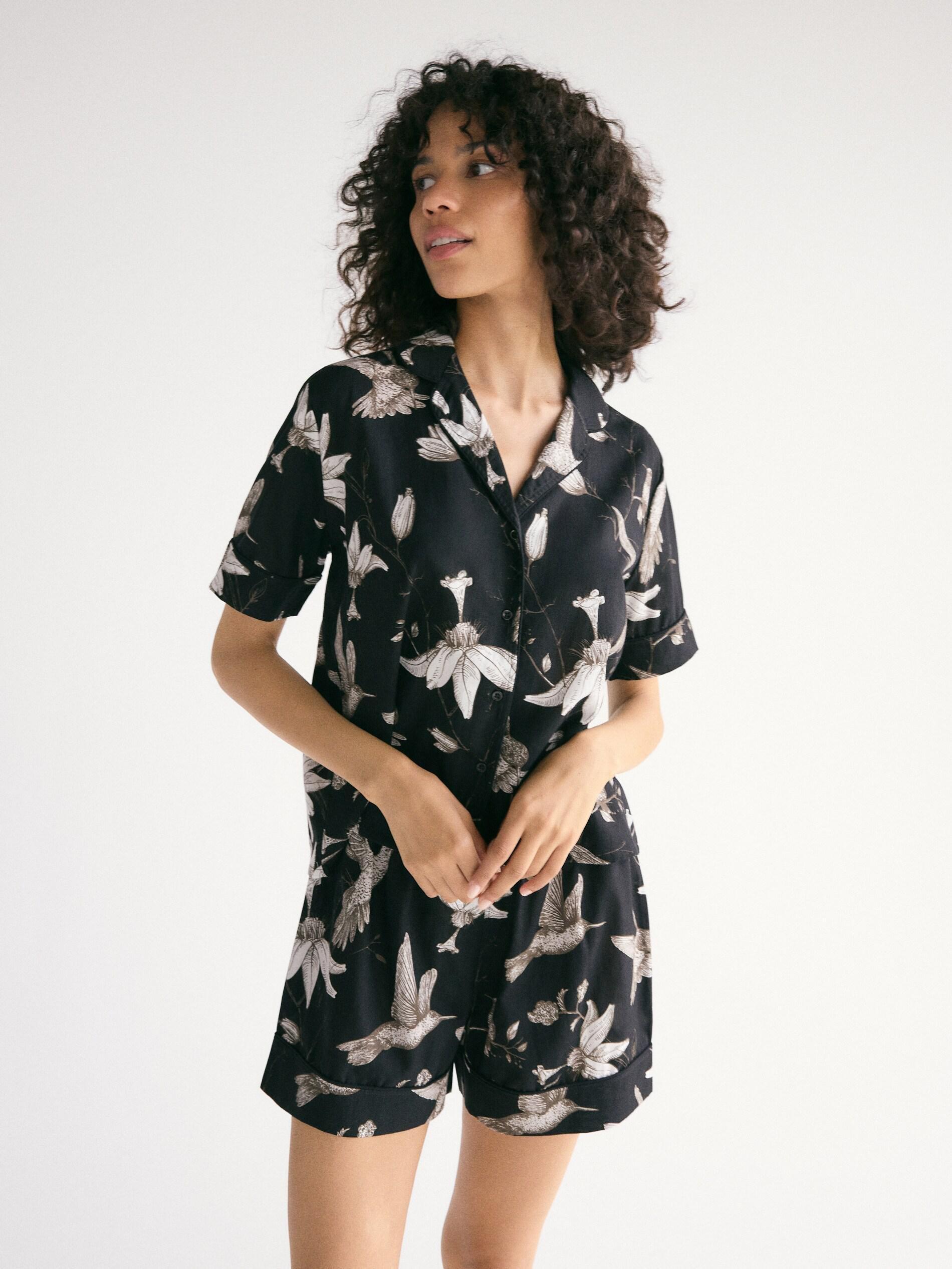 BLACK Two piece printed pyjama set, Black, medium