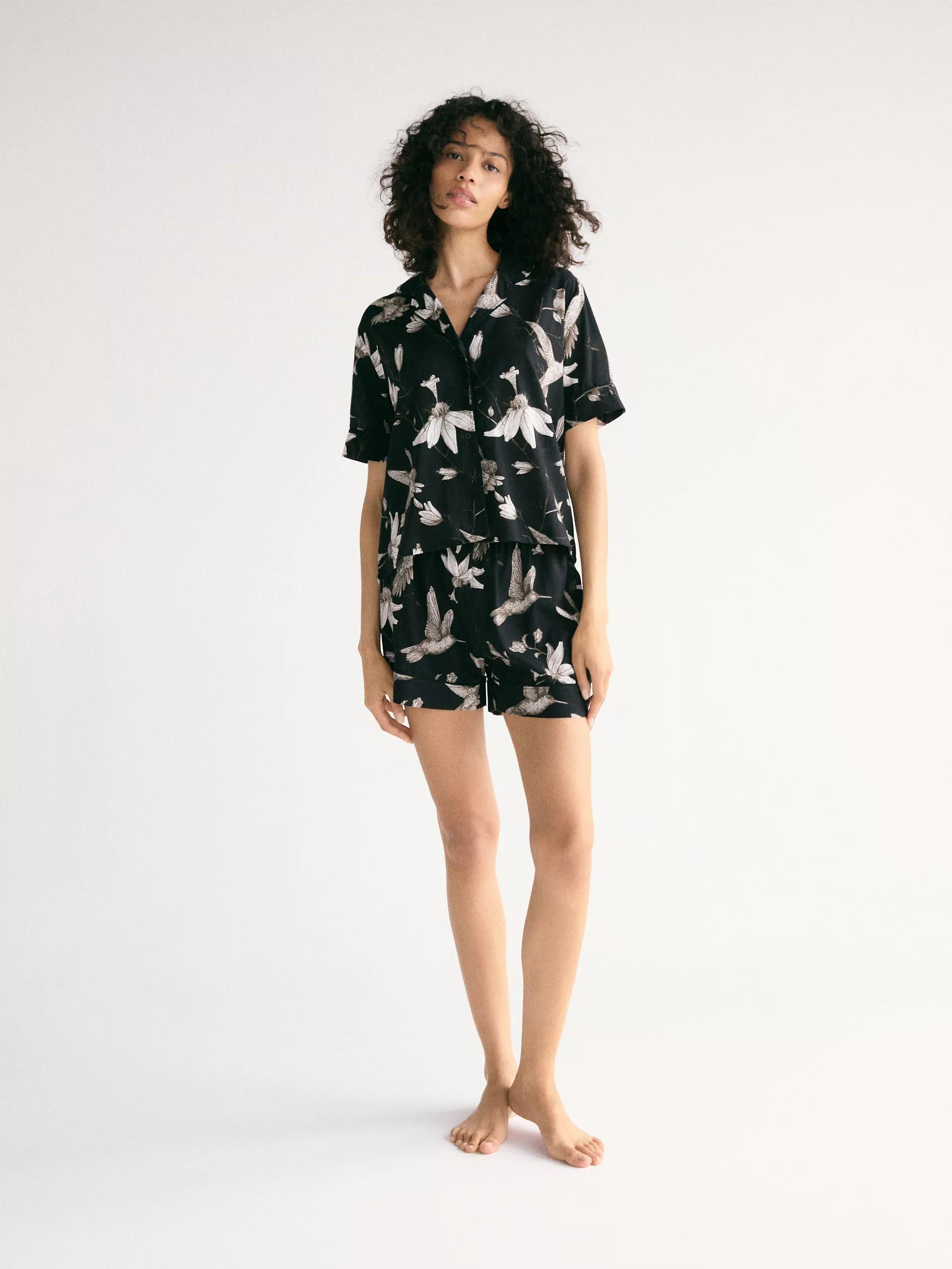 Black Two Piece Printed Pyjama Set, Black, large image number 1