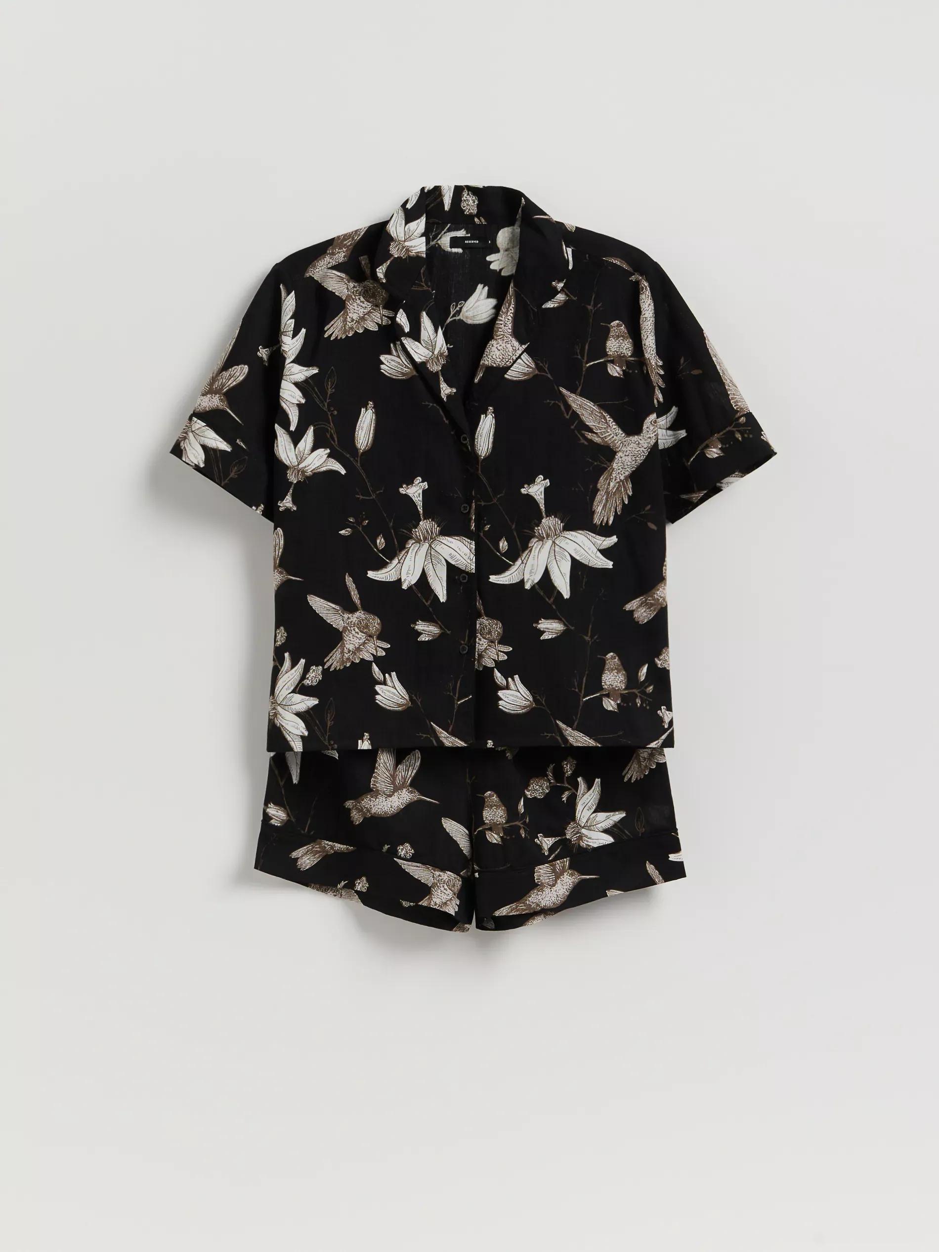 Black Two Piece Printed Pyjama Set, Black, large image number 3
