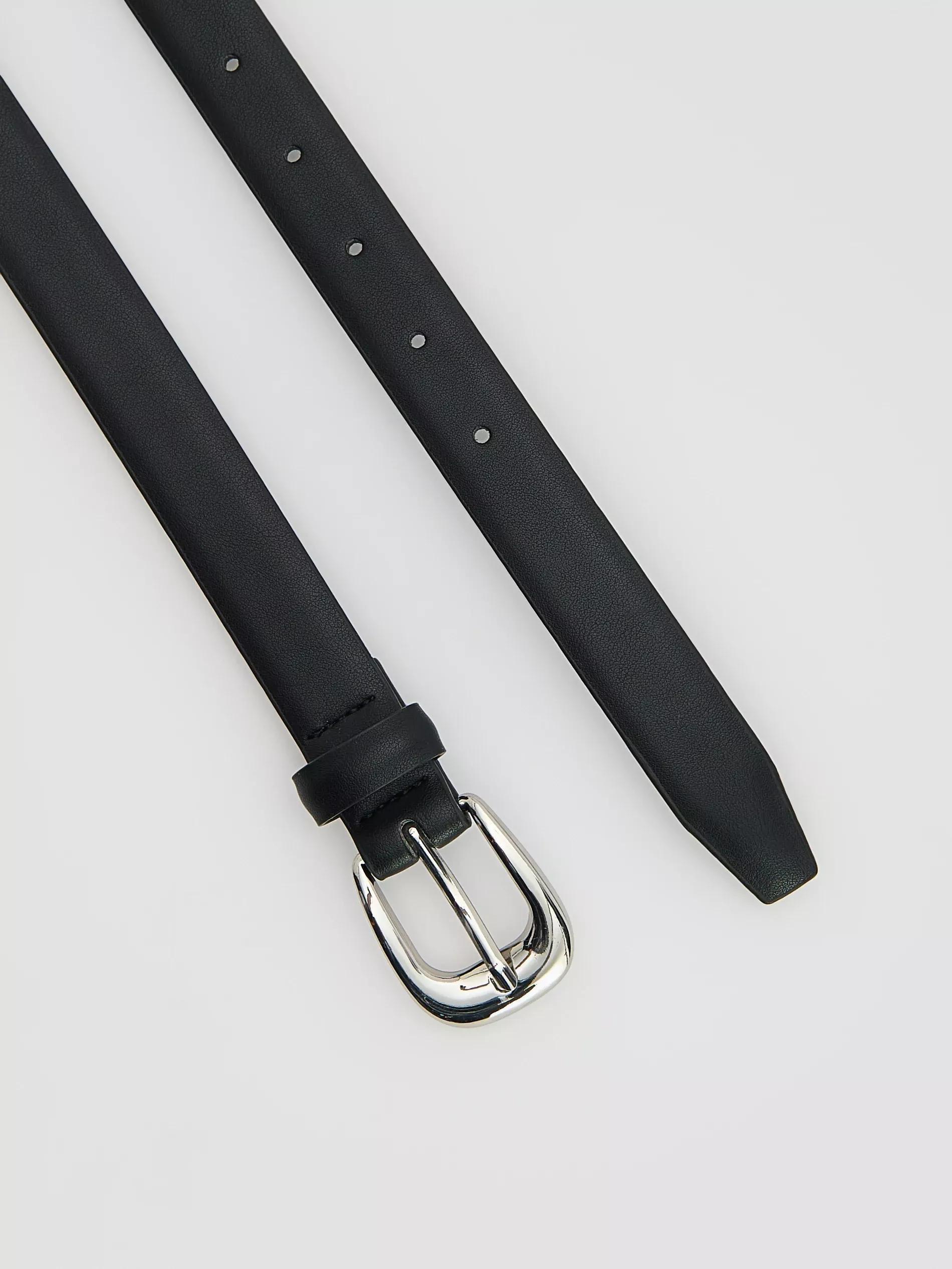 BLACK Narrow belt with buckle, Black, medium