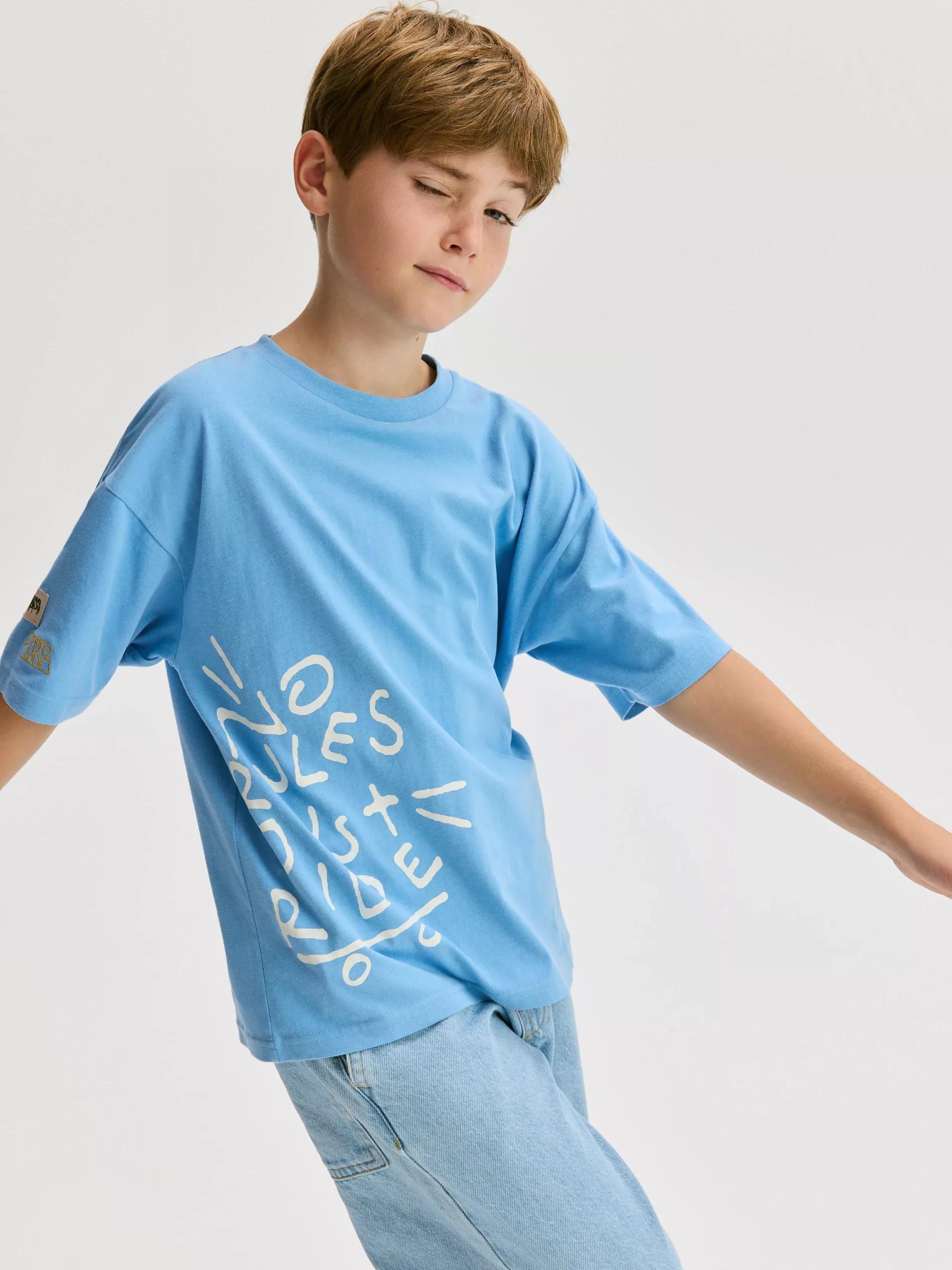 BLUE Cotton T-shirt with print, Blue, large image number 2