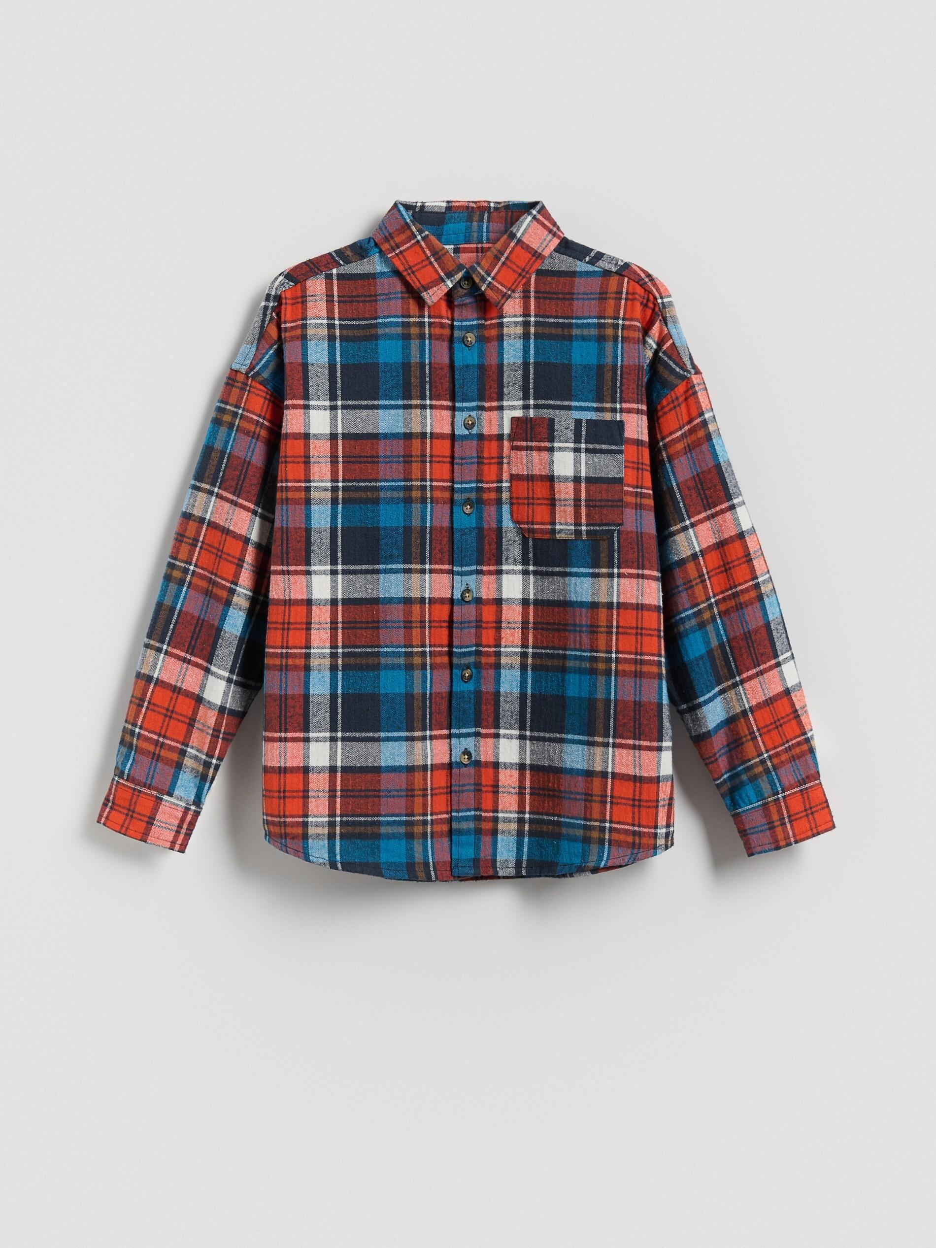 Orange Check Cotton Shirt, Orange, medium