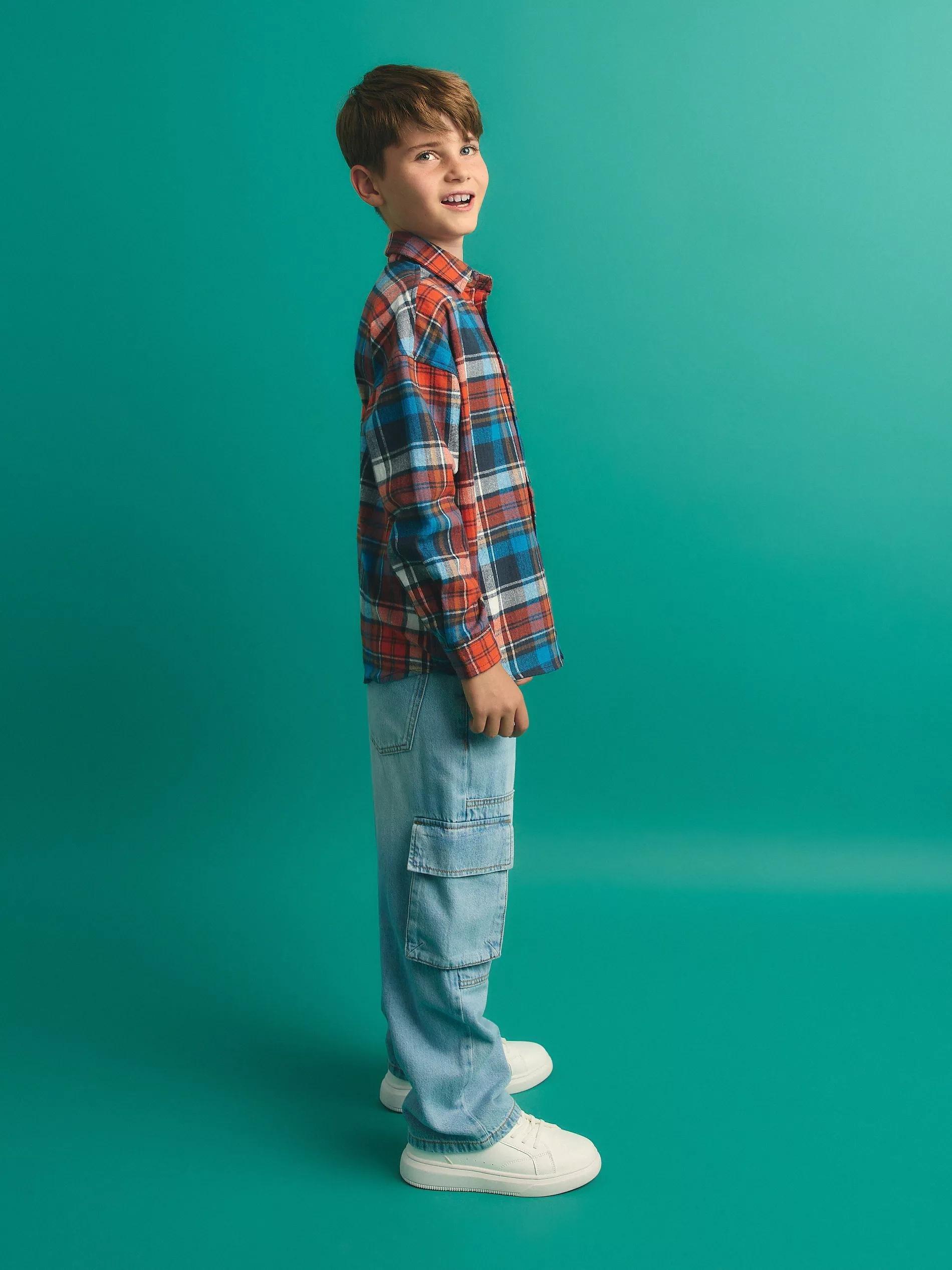 Orange Check Cotton Shirt, Orange, medium