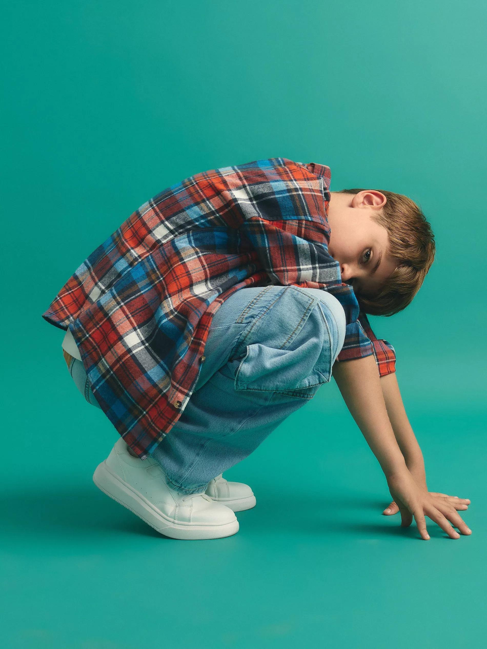 Orange Check Cotton Shirt, Orange, large image number 4