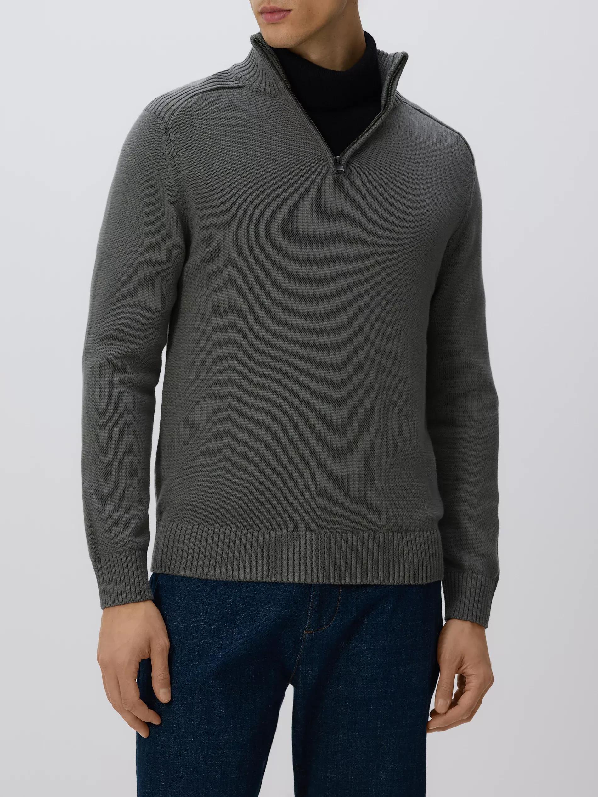 Green Zipped Turtle-Neck Sweater, Khaki, large image number 0