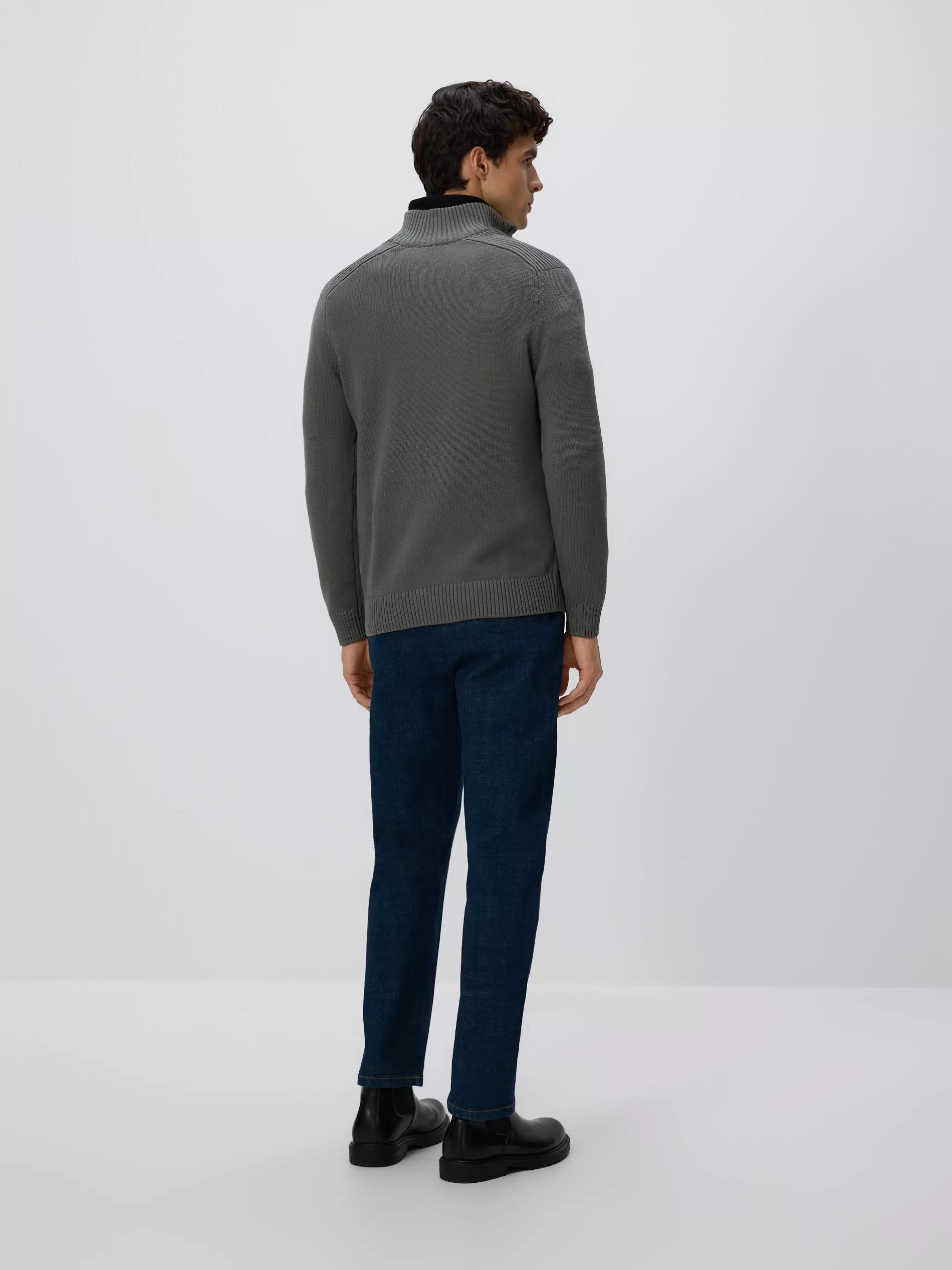 Green Zipped Turtle-Neck Sweater, Khaki, large image number 2