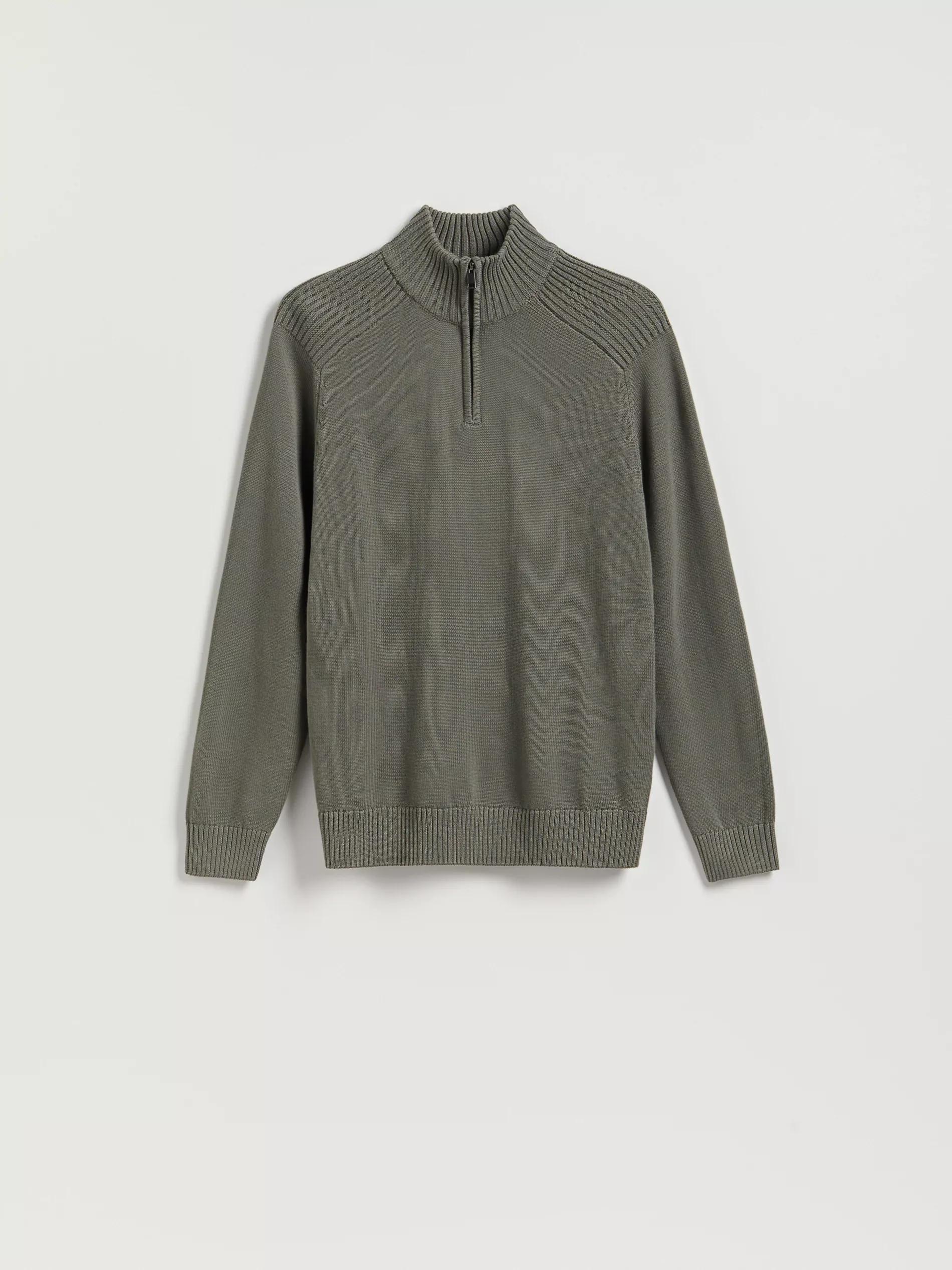 Green Zipped Turtle-Neck Sweater, Khaki, large image number 3