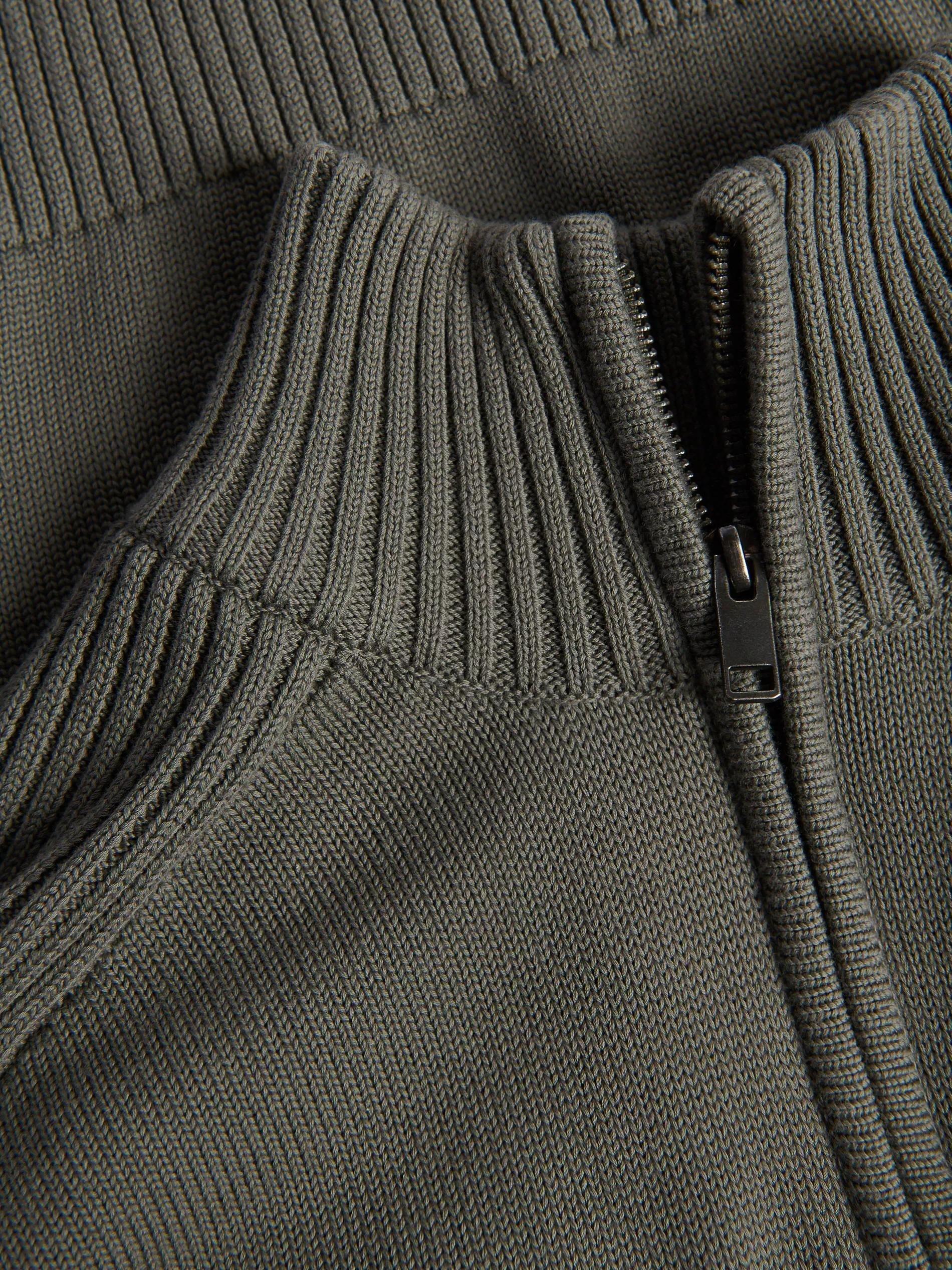 Green Zipped Turtle-Neck Sweater, Khaki, large image number 4