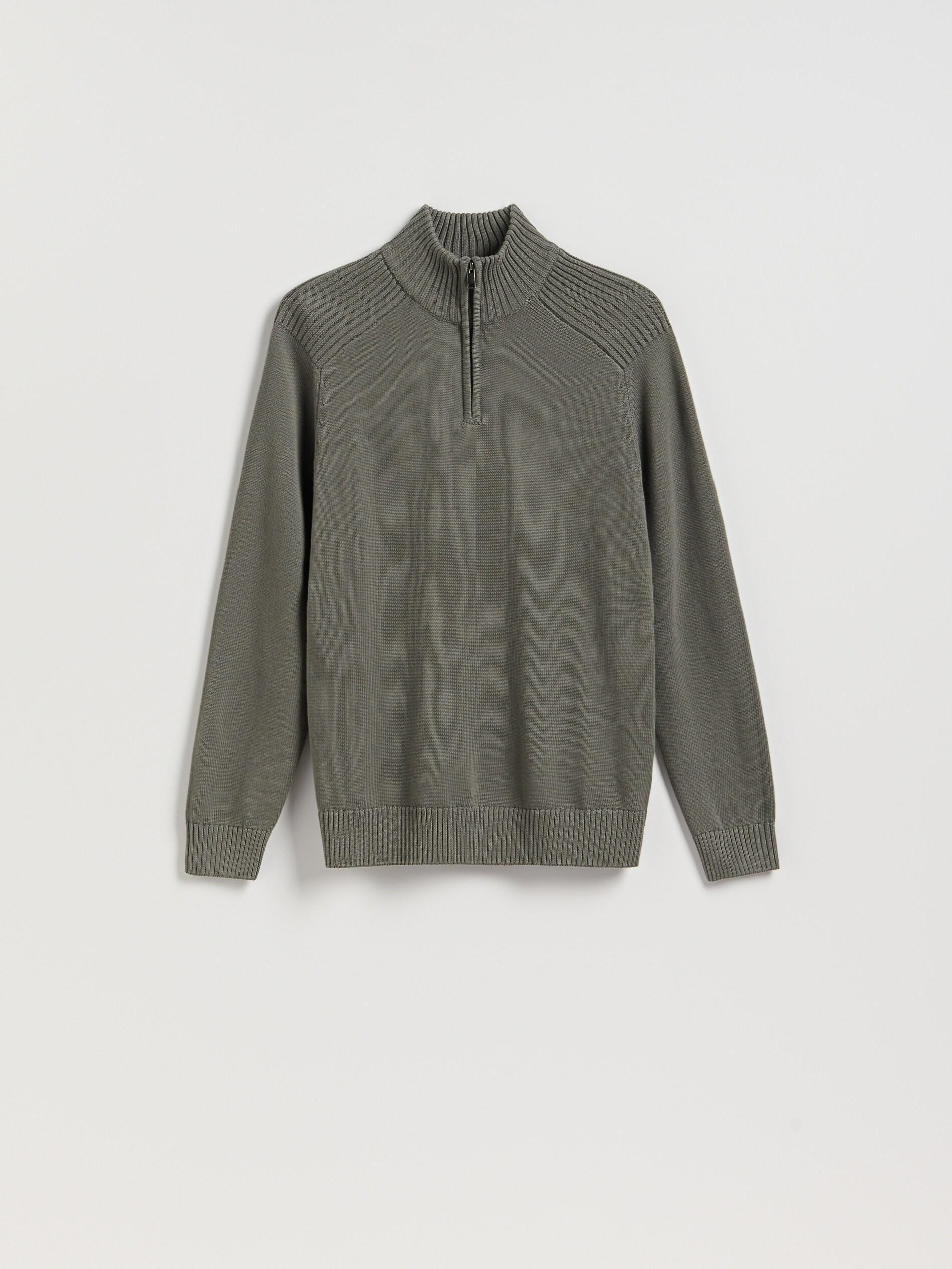 Green Zipped Turtle-Neck Sweater, Khaki, large image number 5