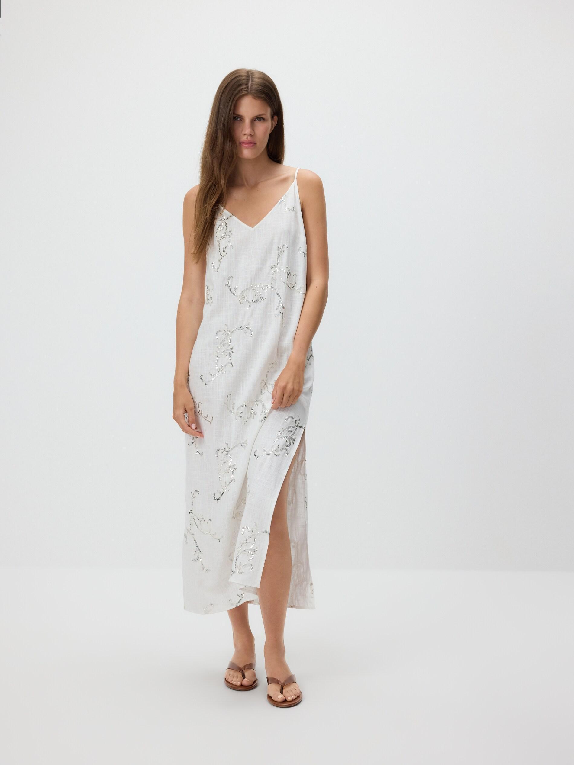 WHITE Sequin dress, White, medium