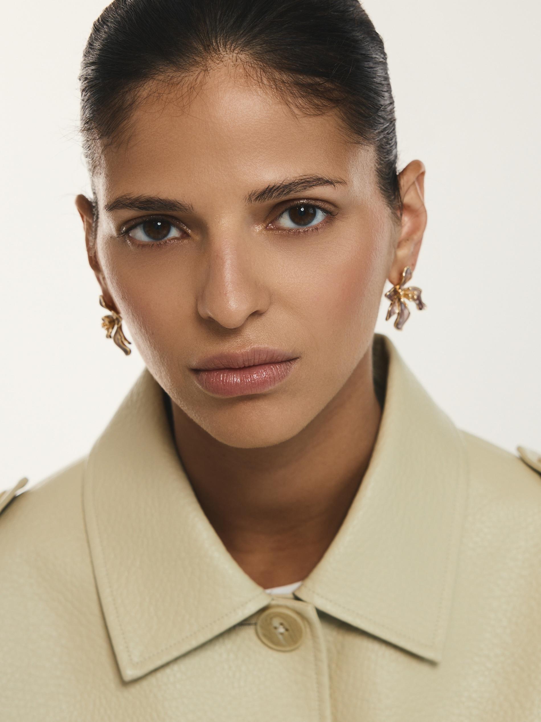 Brown Flower-Shaped Earrings, Brown, large image number 3