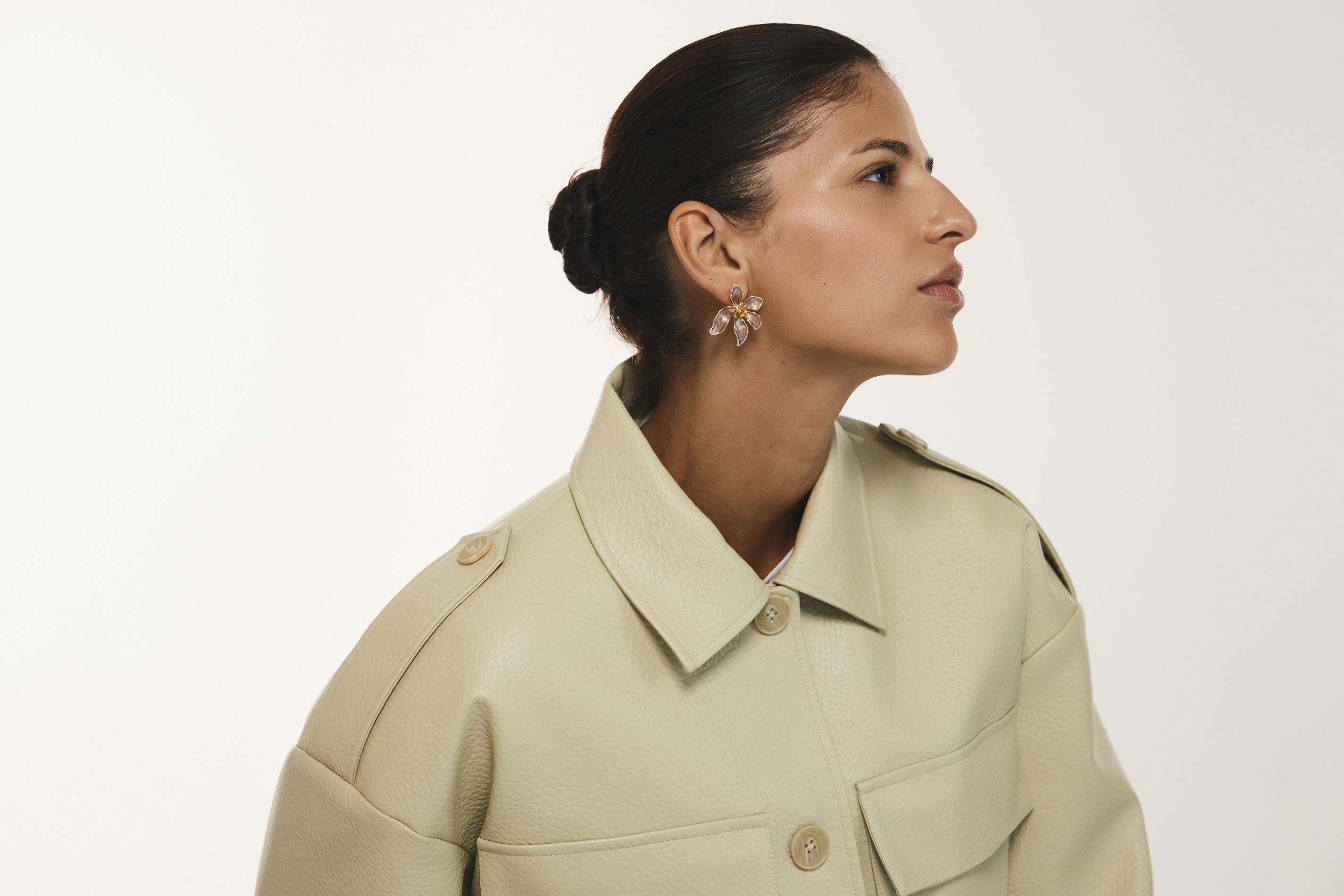 Brown Flower-Shaped Earrings, Brown, large image number 5