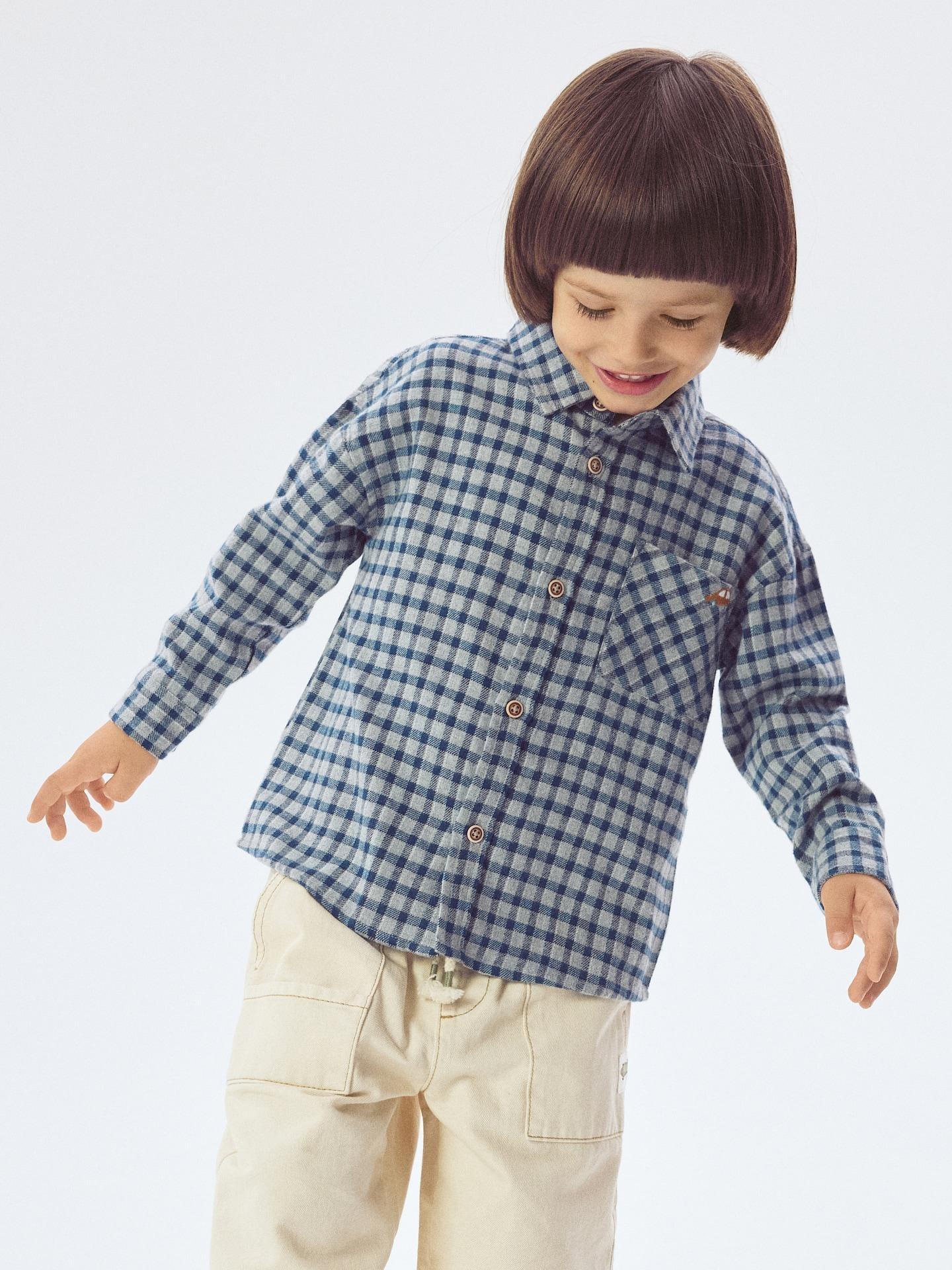 Grey Check Cotton Shirt, Light grey, medium