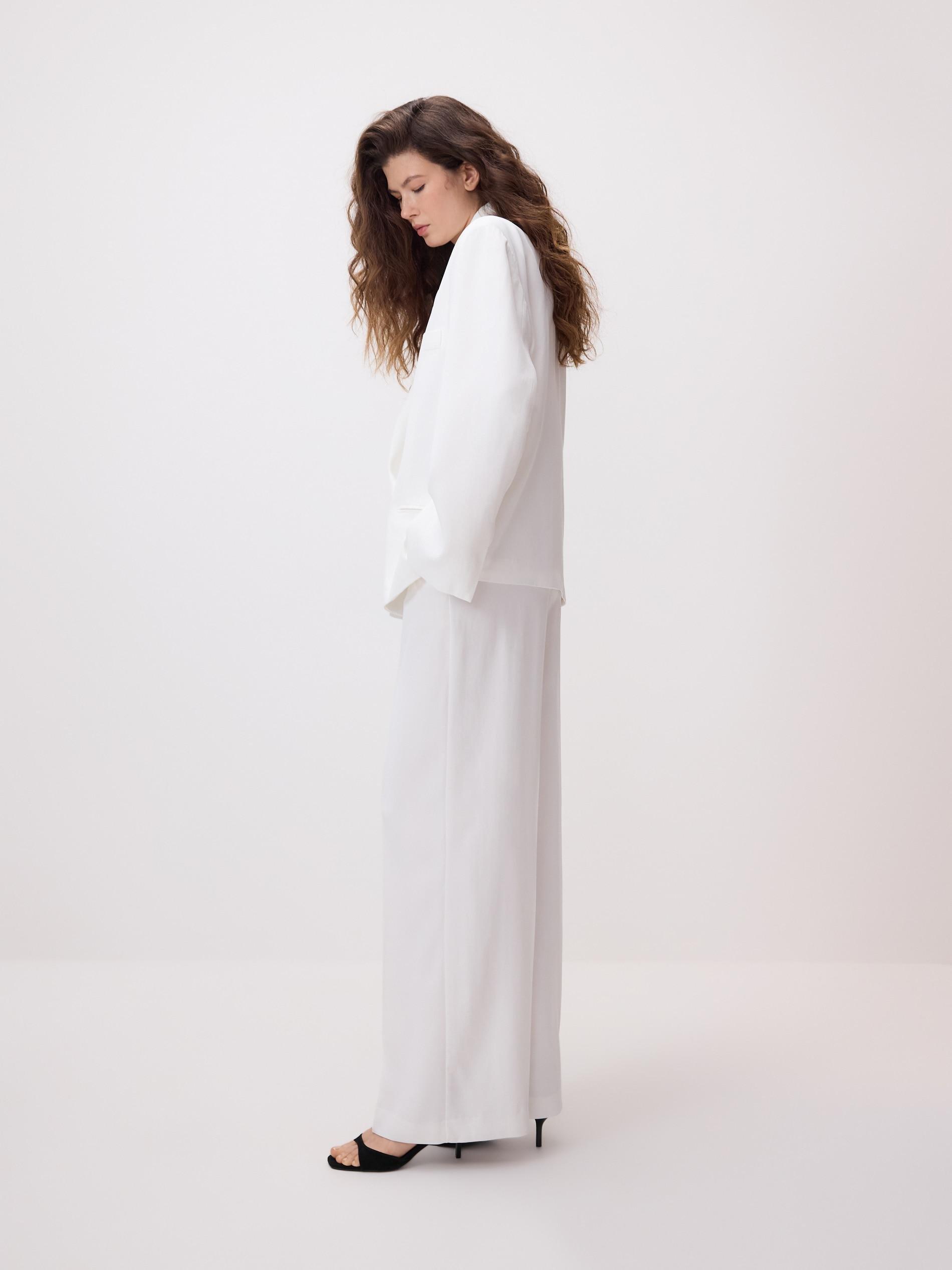 White Wool Blend Trousers, White, medium