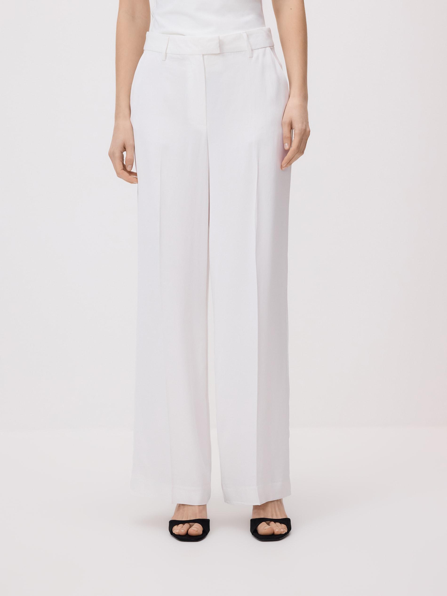 White Wool Blend Trousers, White, large image number 1