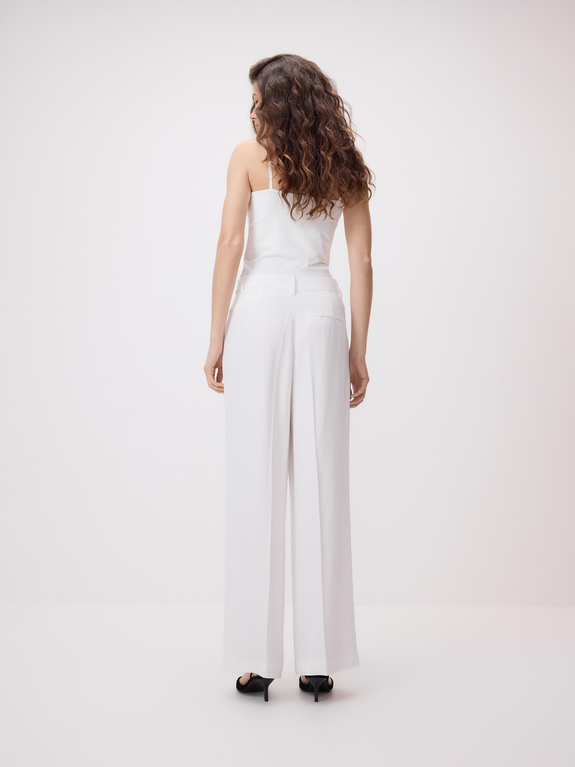 White Wool Blend Trousers, White, large image number 2