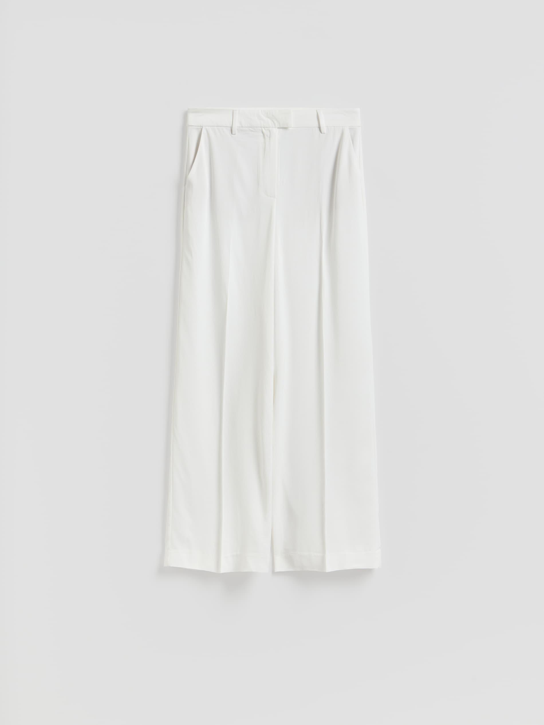 White Wool Blend Trousers, White, large image number 3