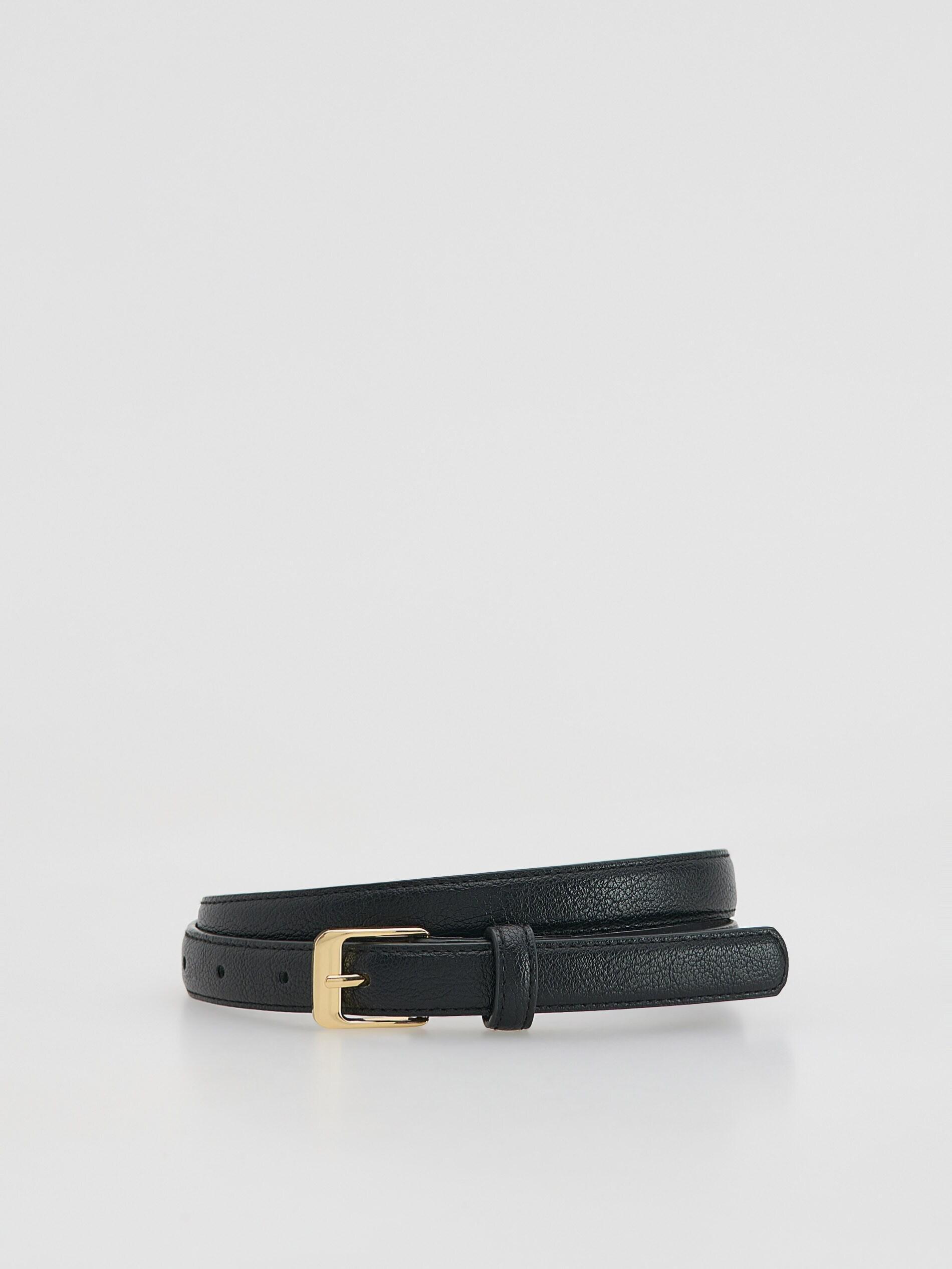 Black Combined Materials Belt, Black, medium