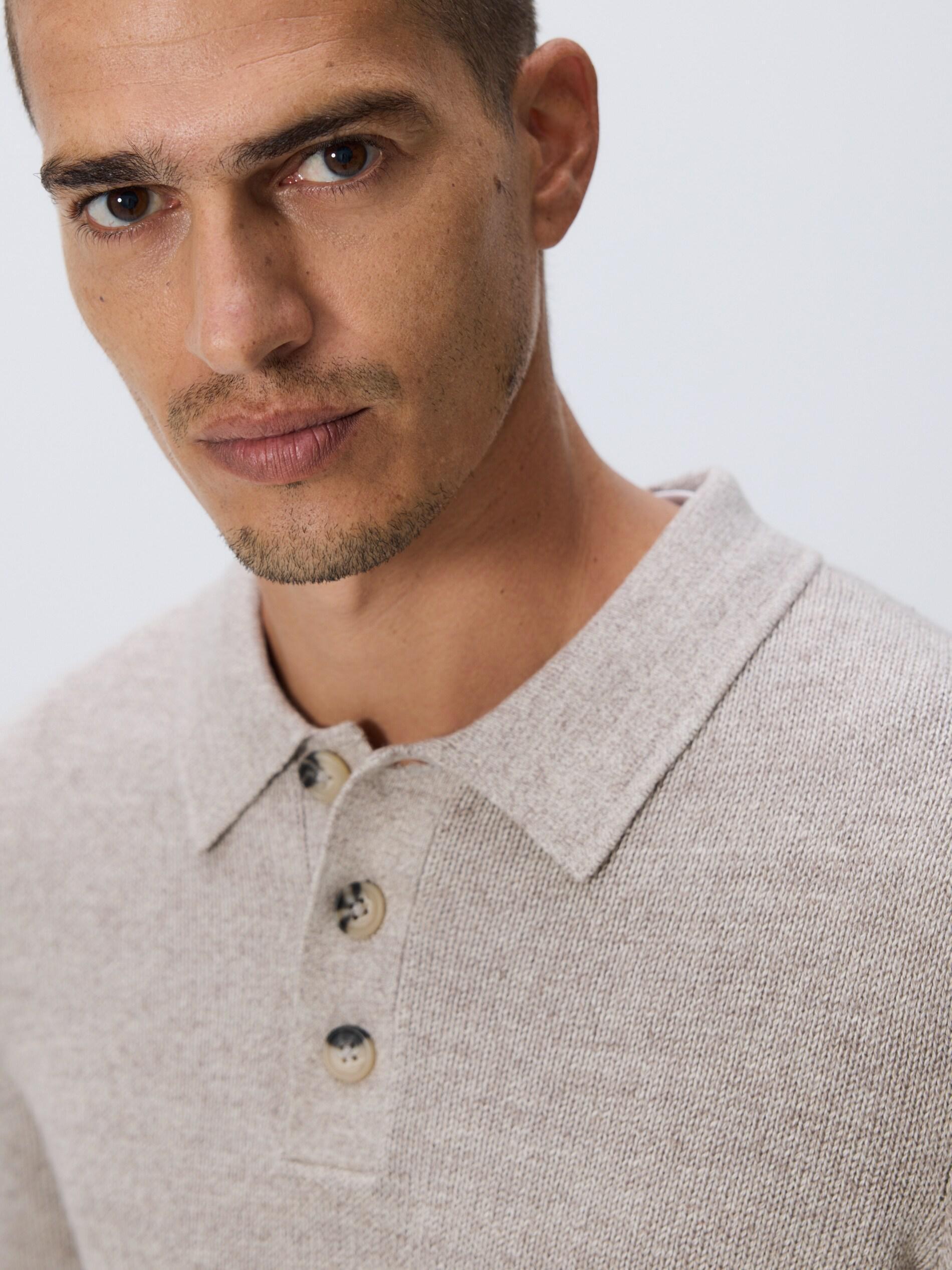 Beige Cotton Rich Polo Jumper, Beige, large image number 1