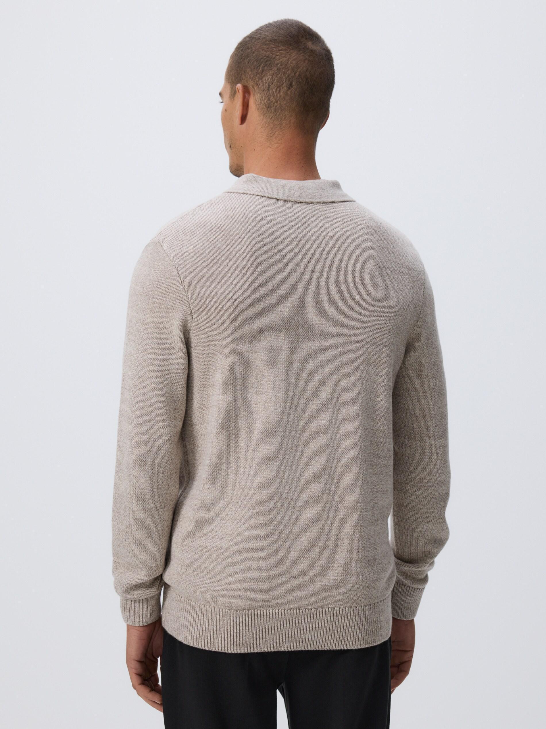 Beige Cotton Rich Polo Jumper, Beige, large image number 3