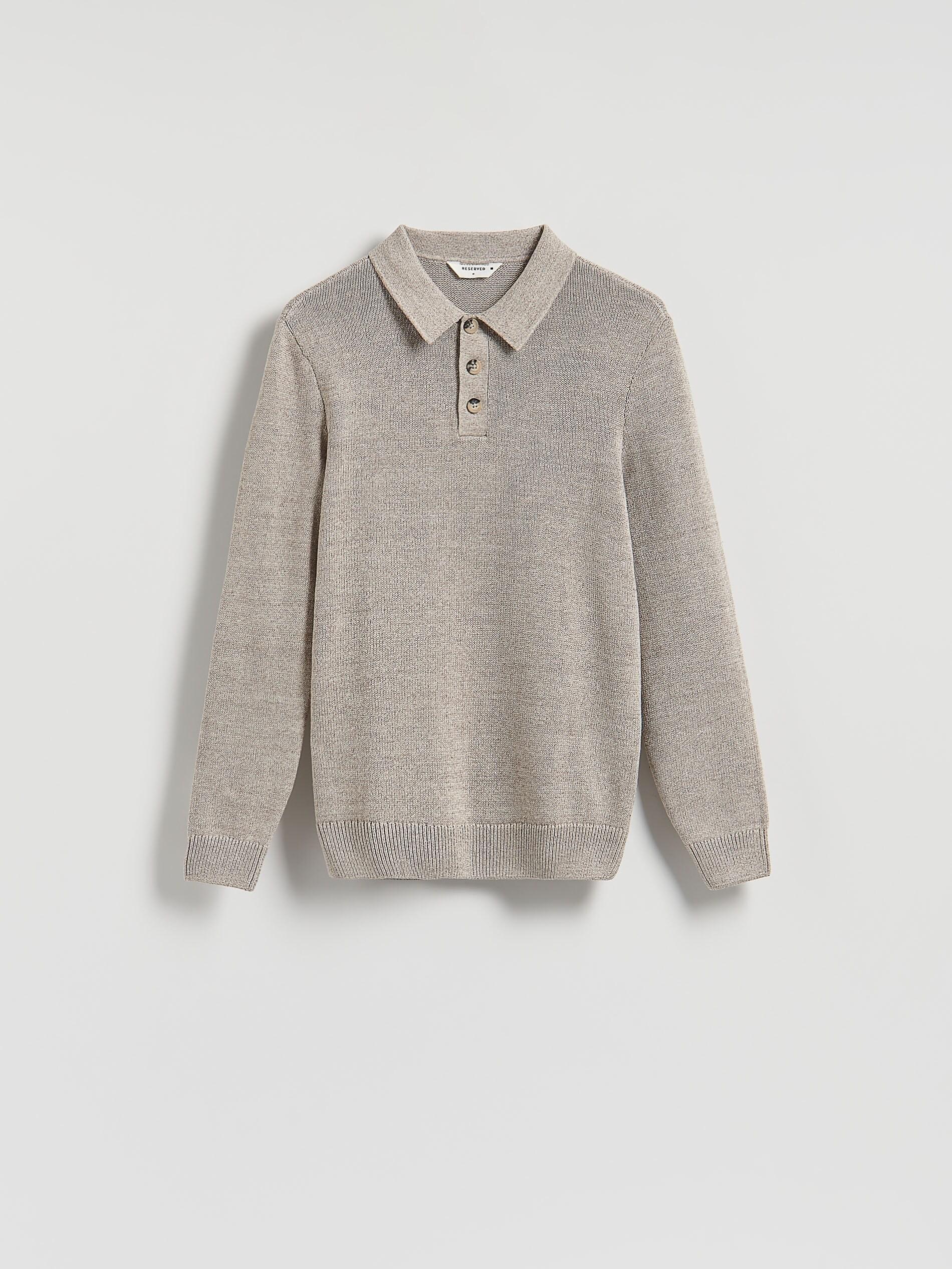 Beige Cotton Rich Polo Jumper, Beige, large image number 4