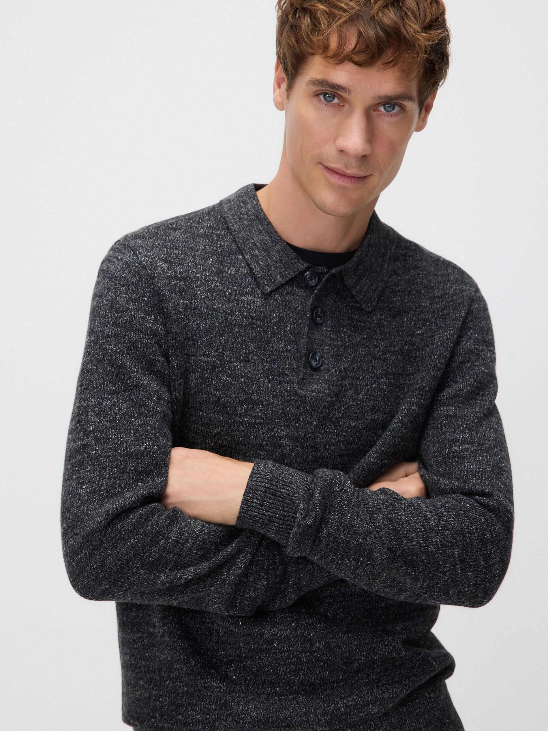 Grey Cotton Rich Polo Jumper, Grey, medium