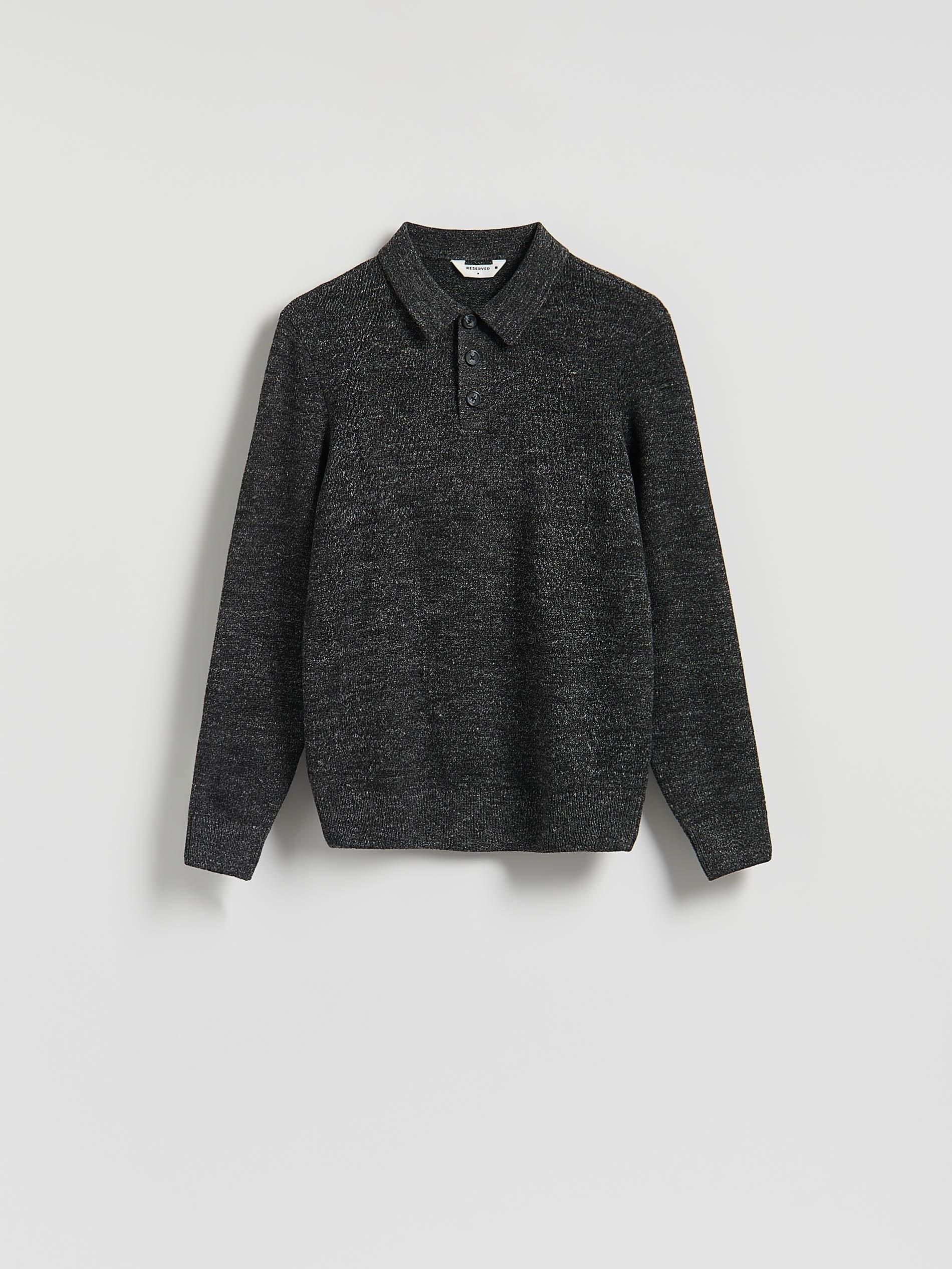 Grey Cotton Rich Polo Jumper, Grey, large image number 4