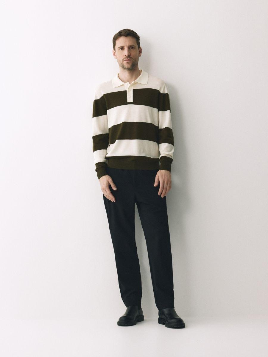 Green Merino Wool Polo Sweater, Green, large image number 0