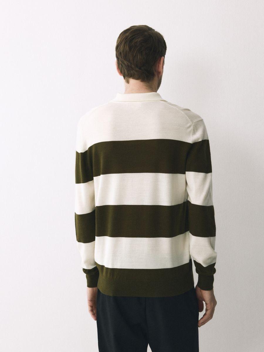 Green Merino Wool Polo Sweater, Green, large image number 1