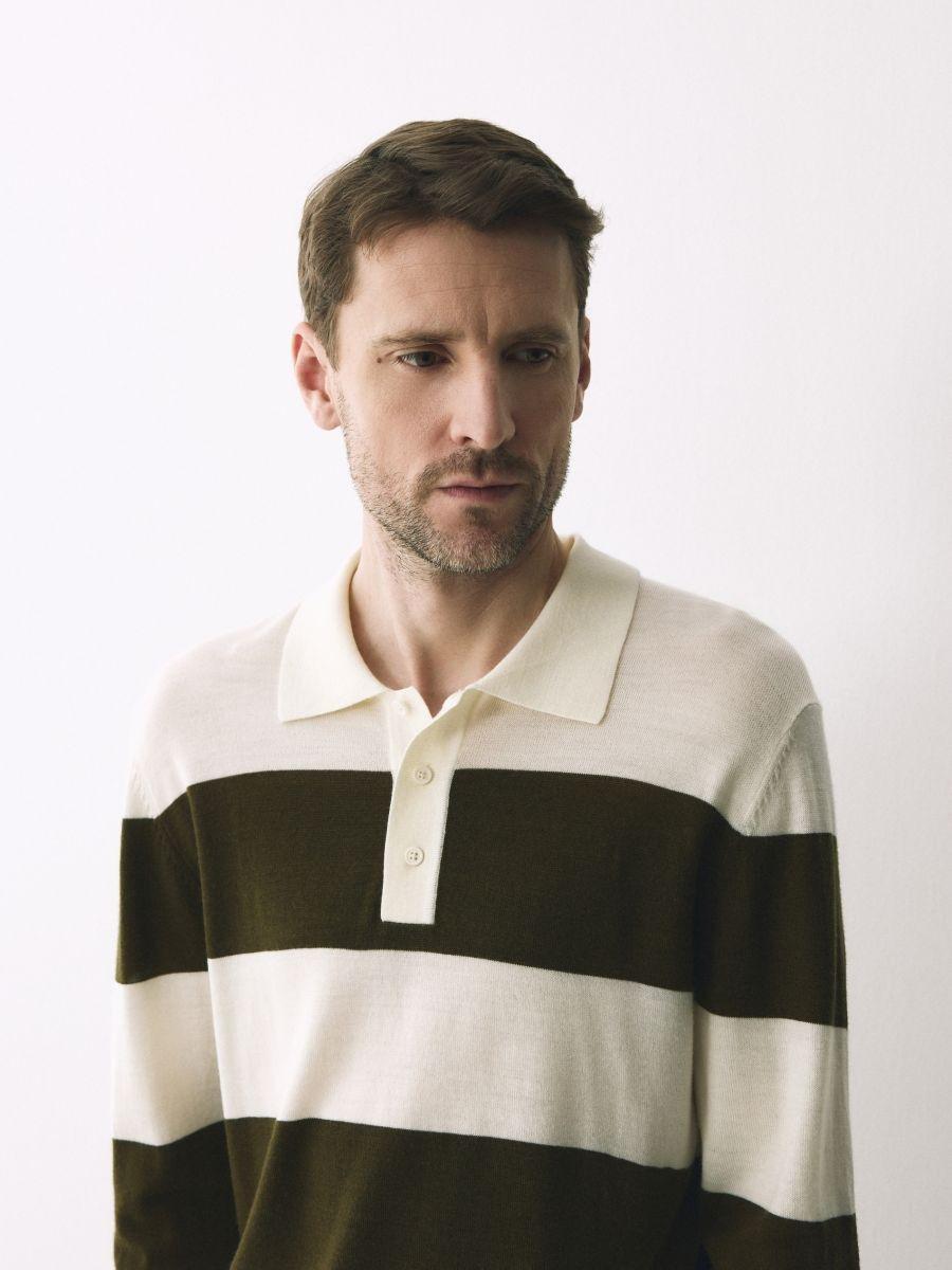 Green Merino Wool Polo Sweater, Green, large image number 2