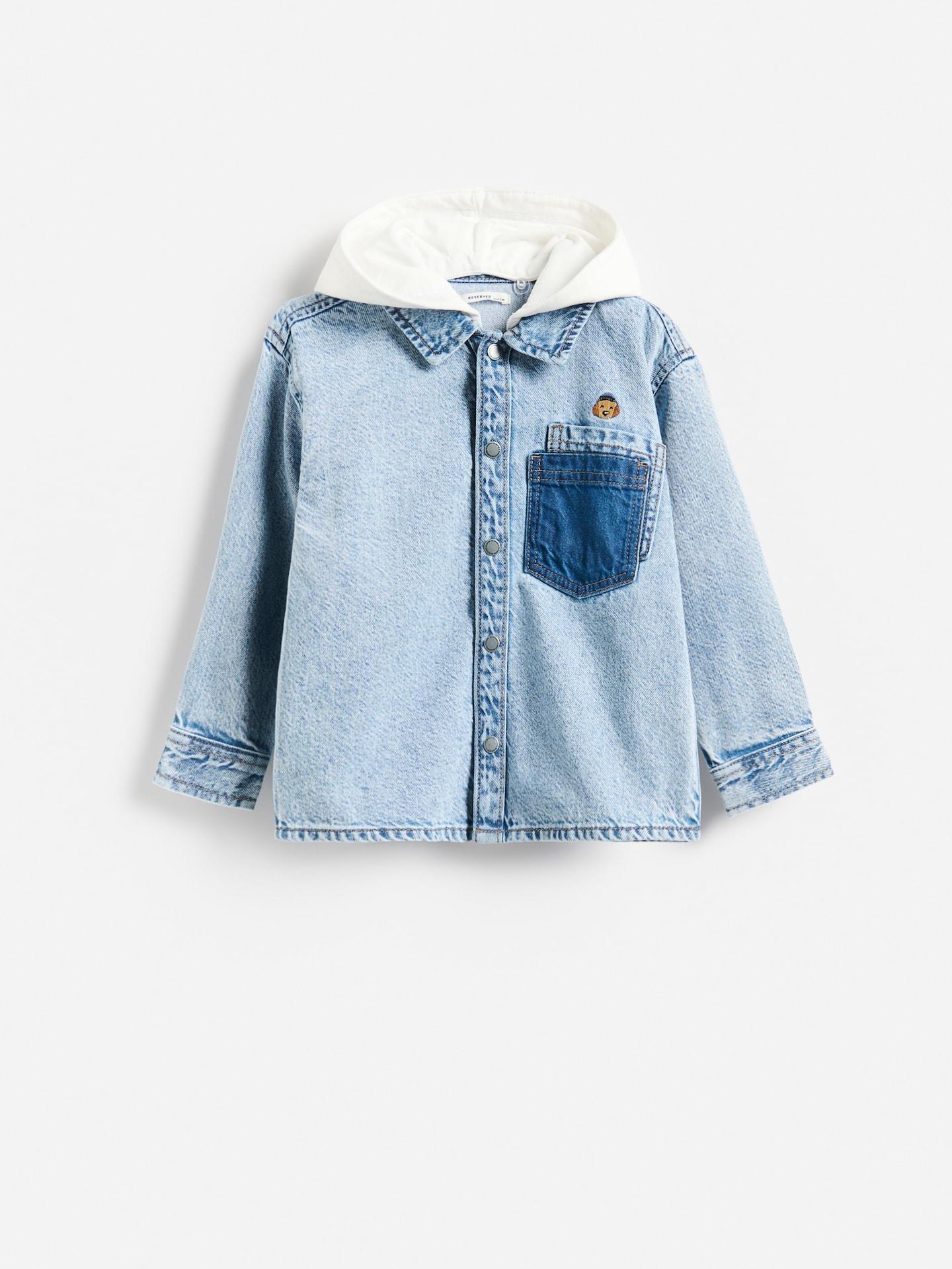 Blue Hooded Denim Shirt, Blue, medium