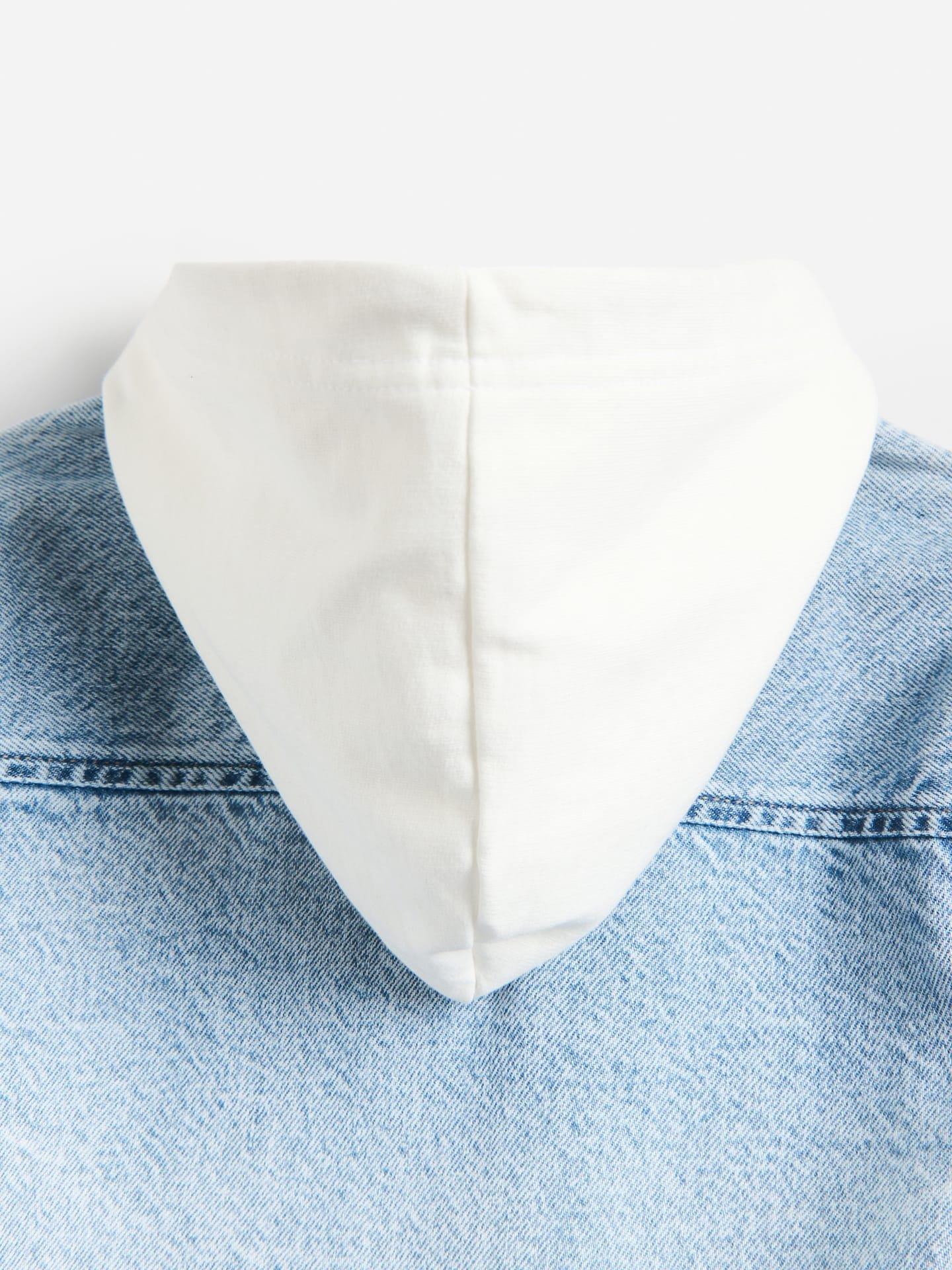 Blue Hooded Denim Shirt, Blue, large image number 2