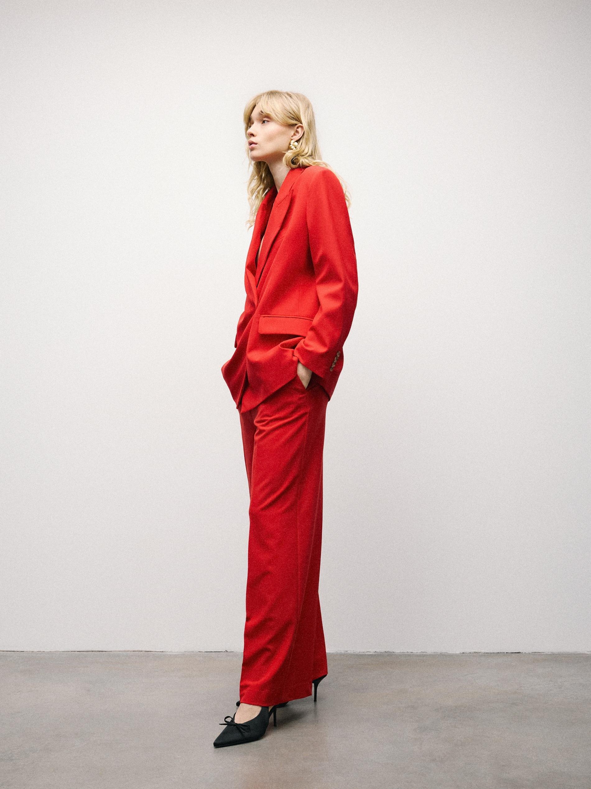 Red Viscose Blend Trousers With Pressed Crease, Red, large image number 0